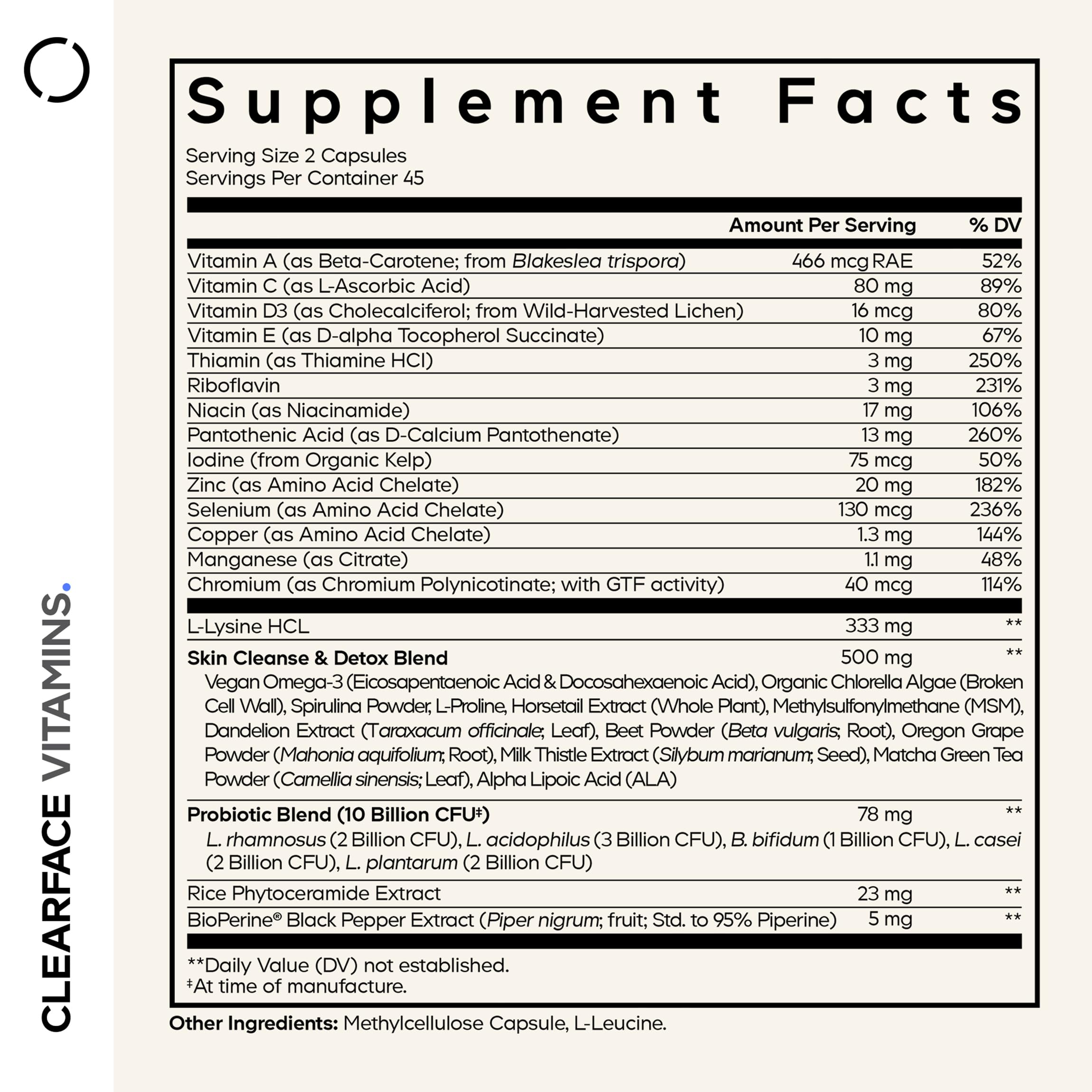 Codeage Clearface Pantothenic Acid, Niacin Supplement, Vitamins A, C, D3, E, Probiotics, Zinc, Riboflavin, Thiamin, L-Lysine HCL & Omega-3, Niacinamide, Skin Botanical Blend - Non-GMO - 90 Capsules Codeage buy supplements canada