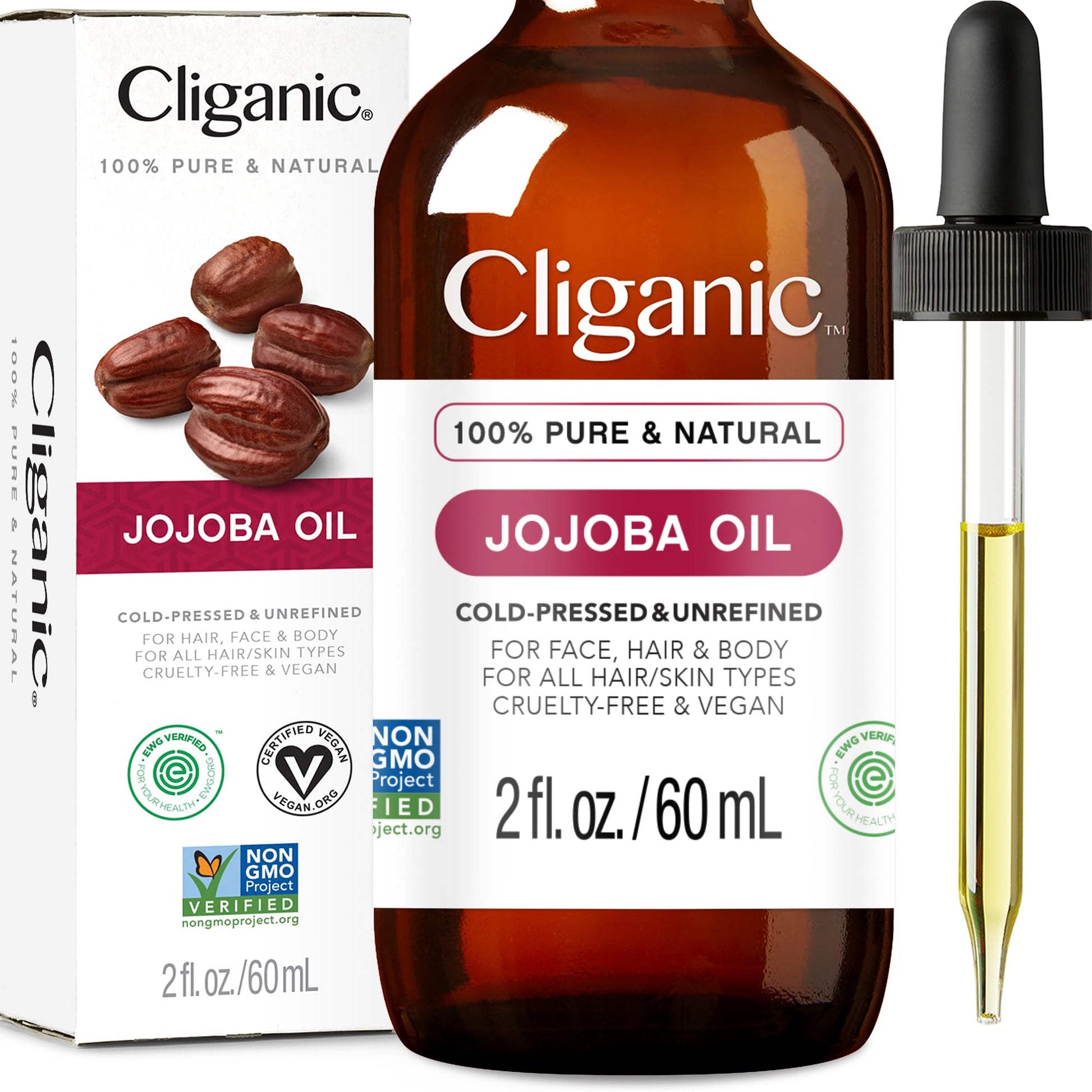 Cliganic Non-GMO Jojoba Oil for Skin, Hair & Face (2oz) | 100% Pure, Natural Cold Pressed Unrefined Cliganic buy supplements canada