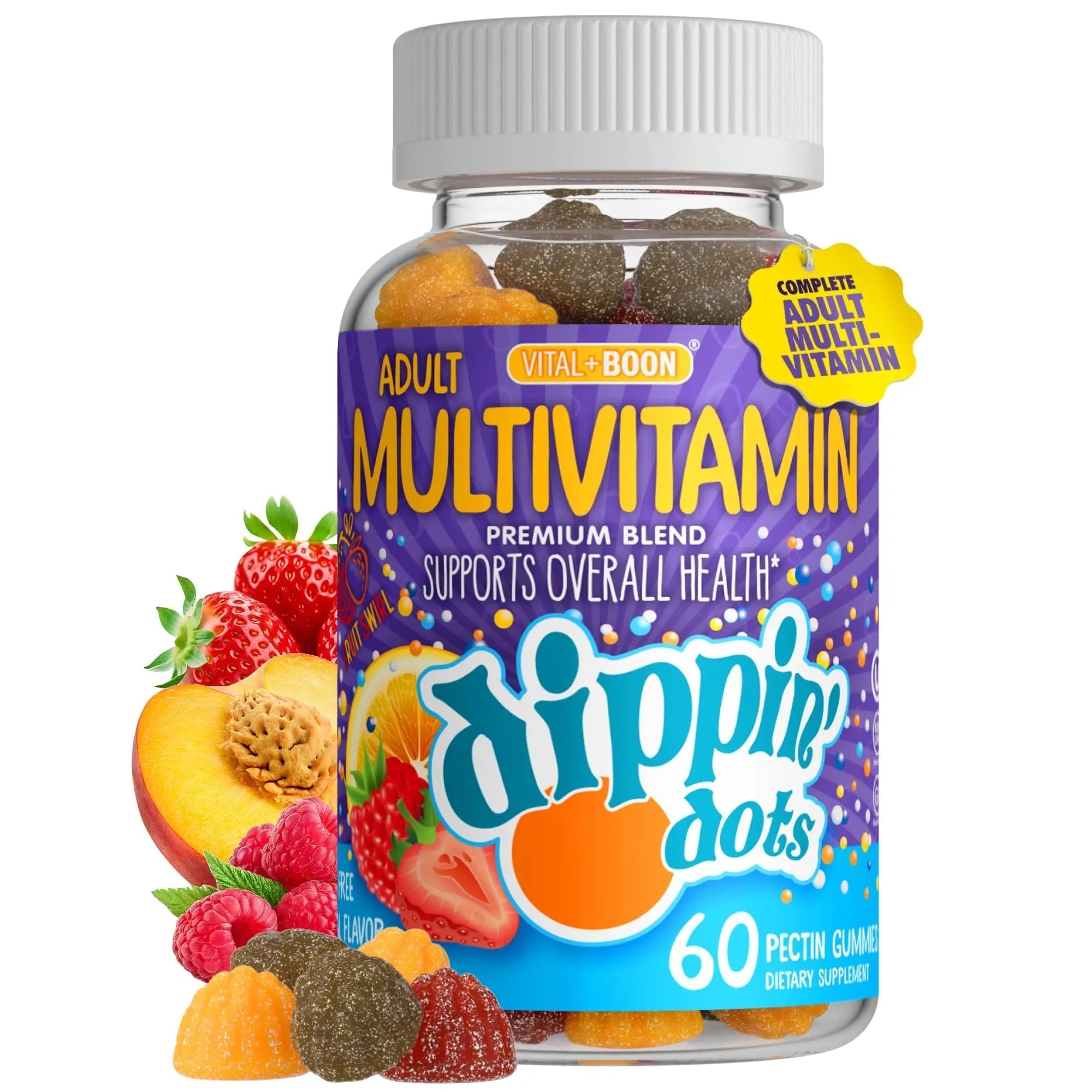 Vital+Boon Dippin' Dots - Multivitamin Gummies for Adults - Gummy Vitamins with Vitamin A, B6, C, D3, E & Folic Acid - Vegetarian Vital+Boon buy supplements canada
