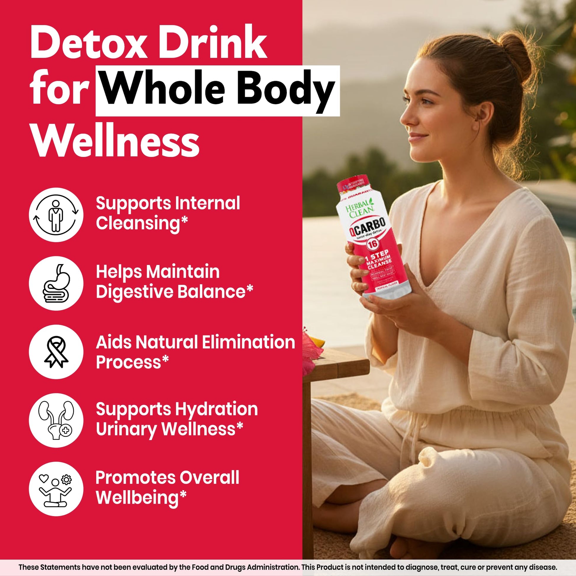 Herbal Clean Qcarbo16 Same-Day Detox Cleanse Drink (16 fl oz) - Tropical Flavor Full Body Cleanse* Detox Drink for Moderate Toxin Level* Herbal Clean buy supplements canada