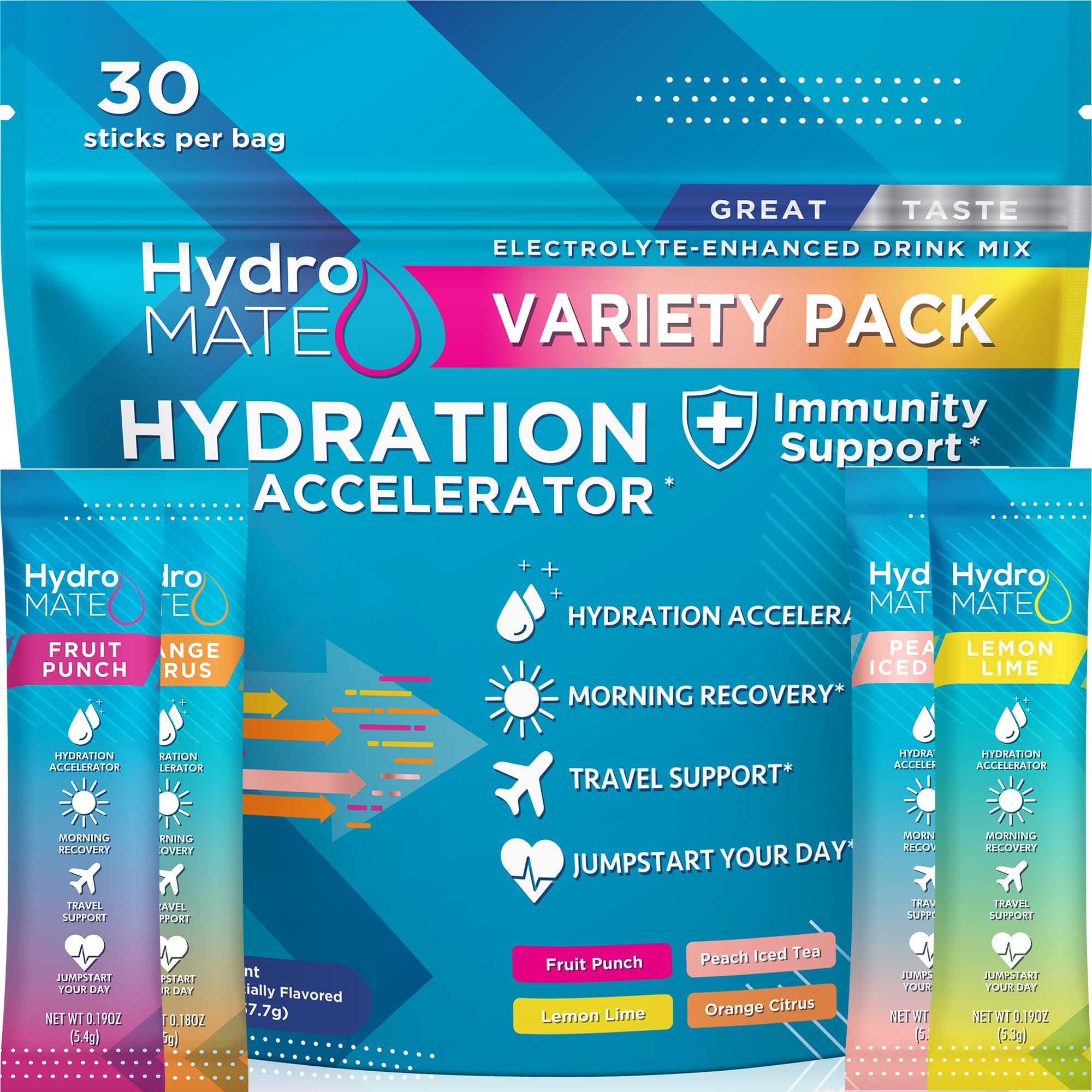 HydroMATE Electrolyte Powder Variety Pack Hydration Packets Low Sugar 30 Count NatureWorks buy supplements canada