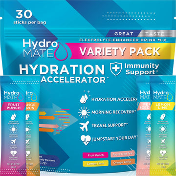 HydroMATE Electrolyte Powder Variety Pack Hydration Packets Low Sugar 30 Count NatureWorks buy supplements canada