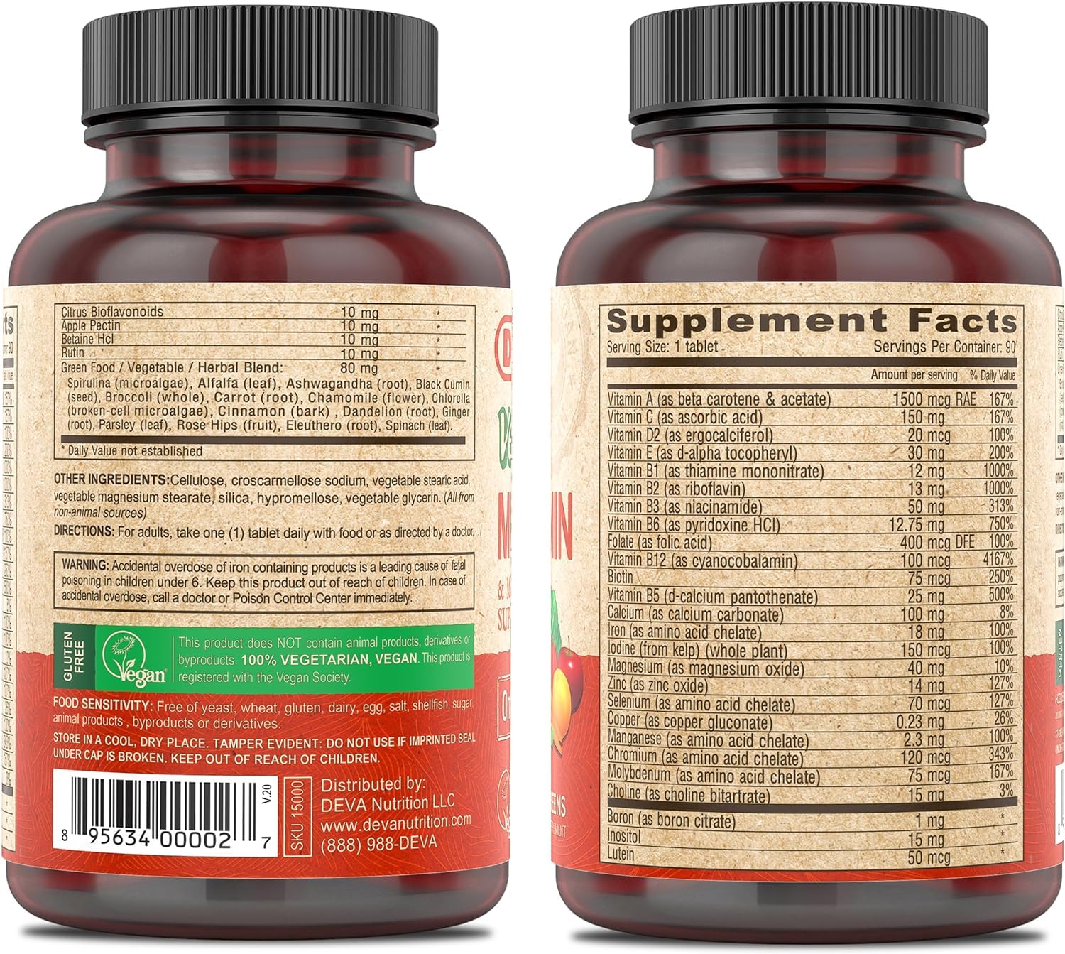 DEVA Vegan Multivitamin & Mineral Supplement with Iron 2-Pack, Spirulina, Chlorella, Ashwagandha, Broccoli & More, 90 Coated Tablets Each DEVA buy supplements canada