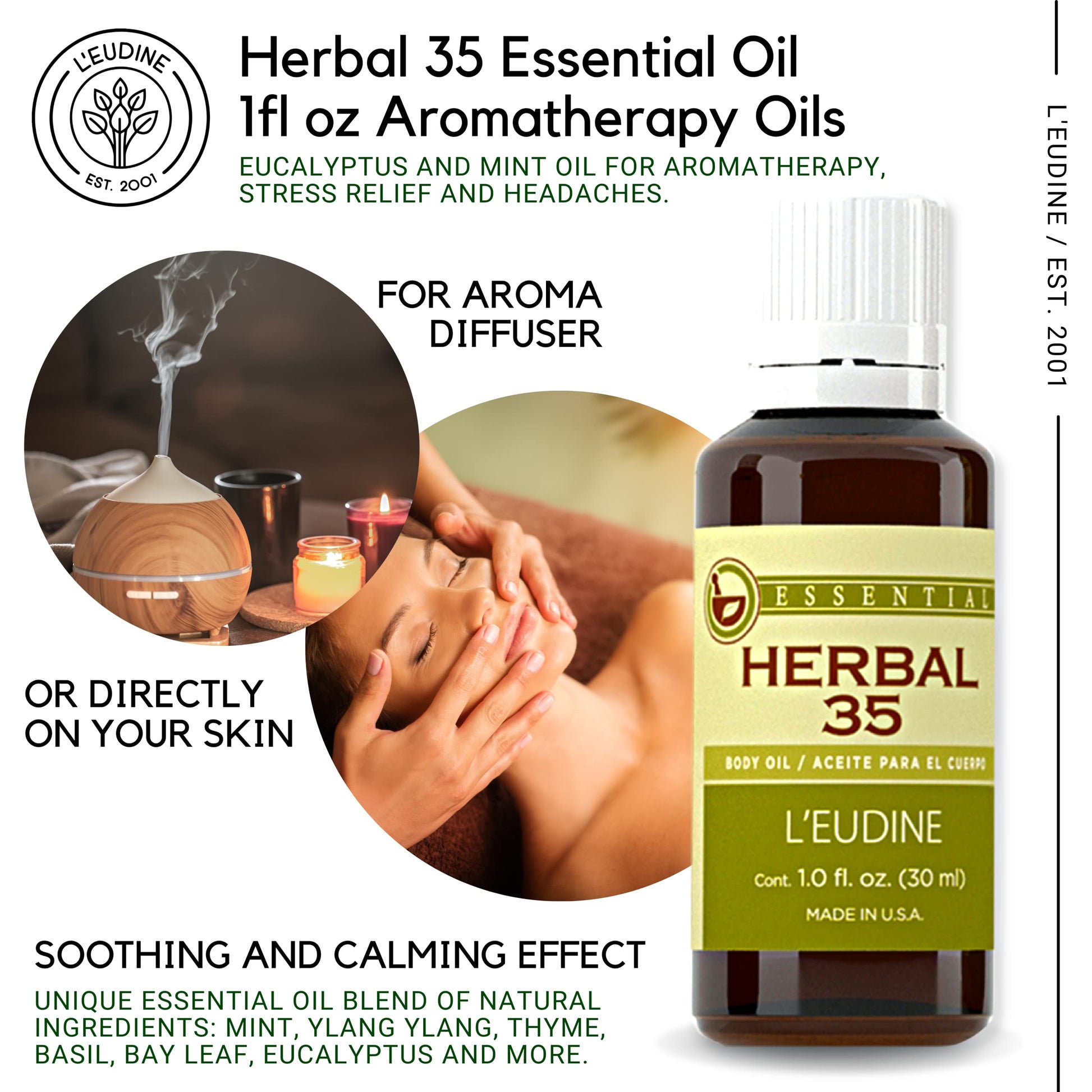 L'eudine Herbal 35 Essential Oil, Soothing and Calming Eucalyptus Essential Oil, Powerful Blend L'eudine buy supplements canada