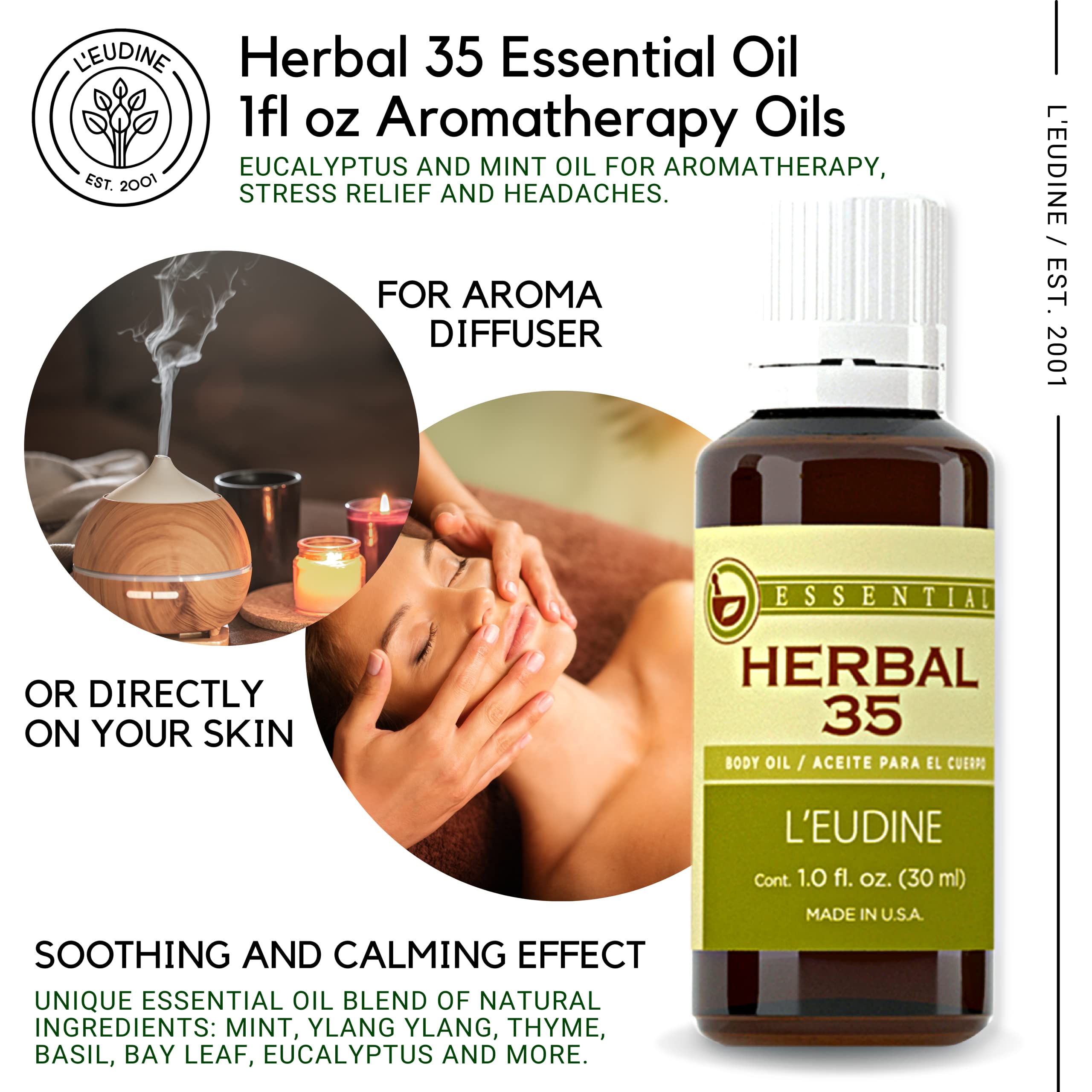 L'eudine Herbal 35 Essential Oil, Soothing and Calming Eucalyptus Essential Oil, Powerful Blend L'eudine buy supplements canada