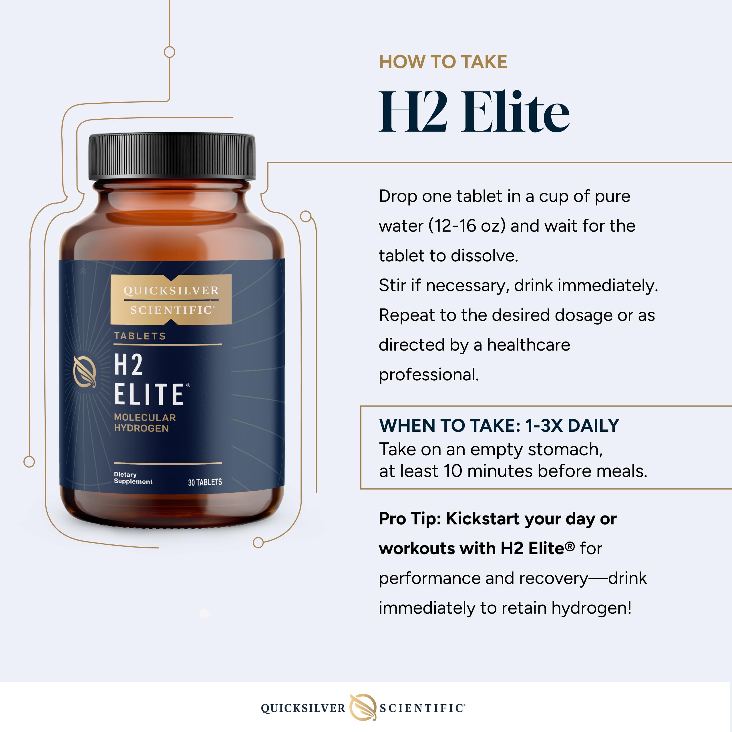 Quicksilver Scientific H2 Elite - Molecular Hydrogen for Energy + Metabolism Support, Water Tablets Perfect for Open Containers - Magnesium Malate Drink Additive (30 Molecular Hydrogen Tablets) Quicksilver Scientific buy supplements canada