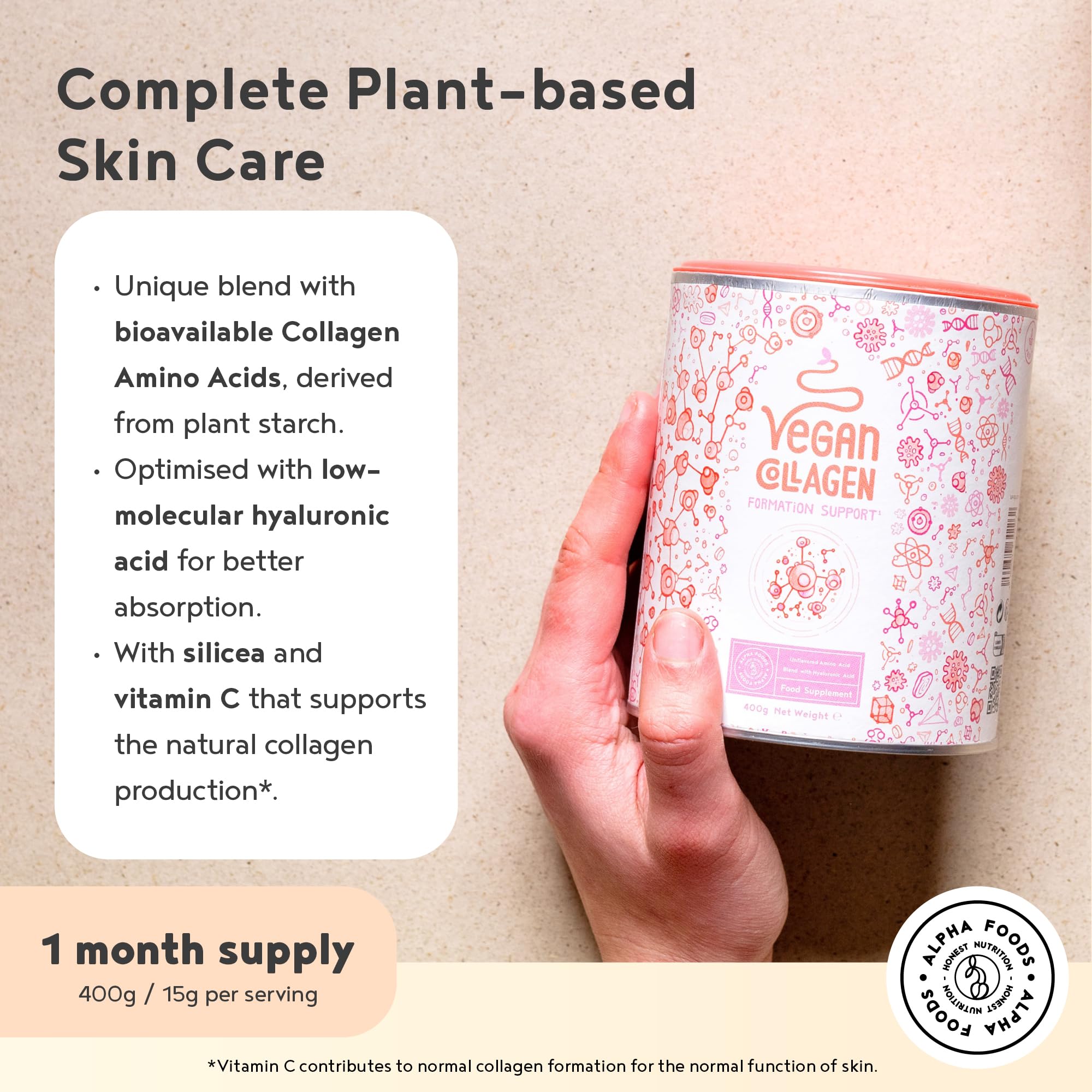 Vegan Collagen Powder with Hyaluronic Acid - Unflavoured 400g Powder Alpha Foods buy supplements canada