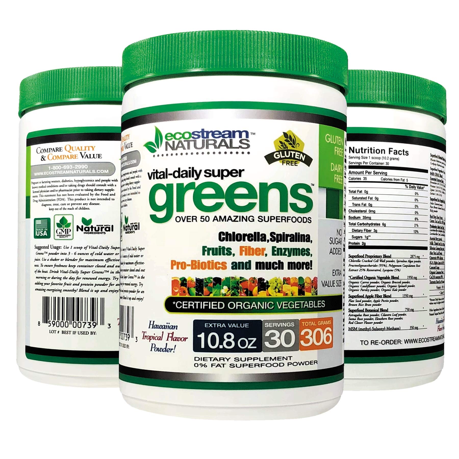 ecostream Naturals Vital First Daily Greens Superfood Powder 50 Whole Super Foods with Spirulina, Chlorella, Flax Seed, Fiber and Enzymes with Organic Greens - 30 Servings ecostream Naturals buy supplements canada