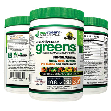ecostream Naturals Vital First Daily Greens Superfood Powder 50 Whole Super Foods with Spirulina, Chlorella, Flax Seed, Fiber and Enzymes with Organic Greens - 30 Servings ecostream Naturals buy supplements canada