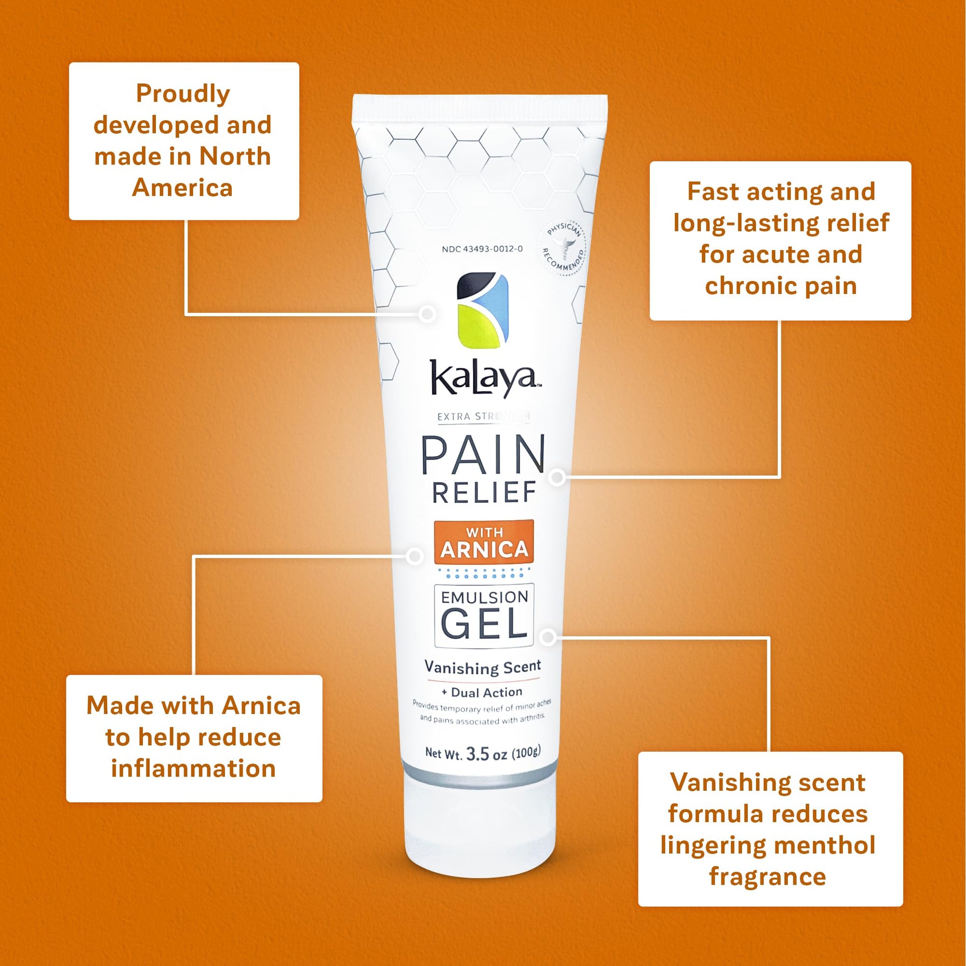Kalaya Extra Strength Pain Relief Gel with Arnica -Fast Acting, Long Lasting, Vanishing Scent, medically formulated for Arthritis, Joints, Muscle, Back, Neck, Shoulder, Hand and Knee Pain Kalaya Naturals buy supplements canada