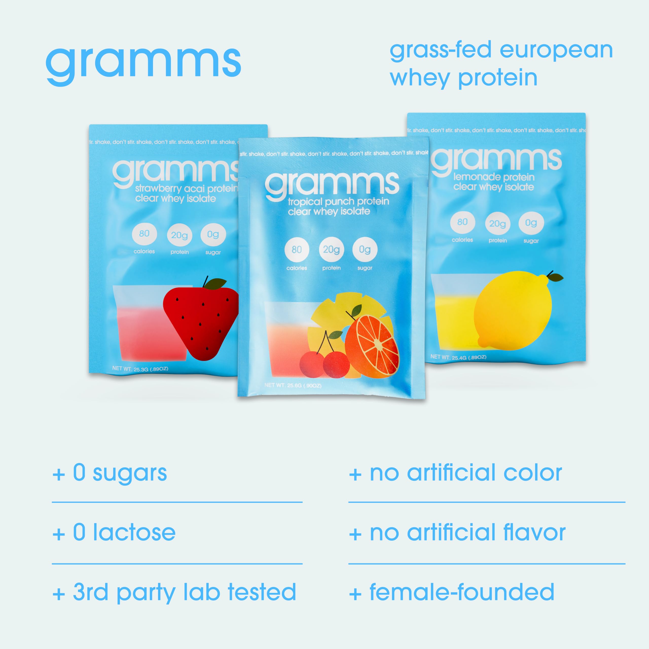 GRAMMS Clear Protein Powder Packets 20G Protein Sample Packets Variety Flavors for Women & Men | Lactose Free, Grass-Fed Whey Isolate, Gluten Free, Zero Sugar, Gut Friendly, Non-Bloating(9 Pack) GRAMMS buy supplements canada