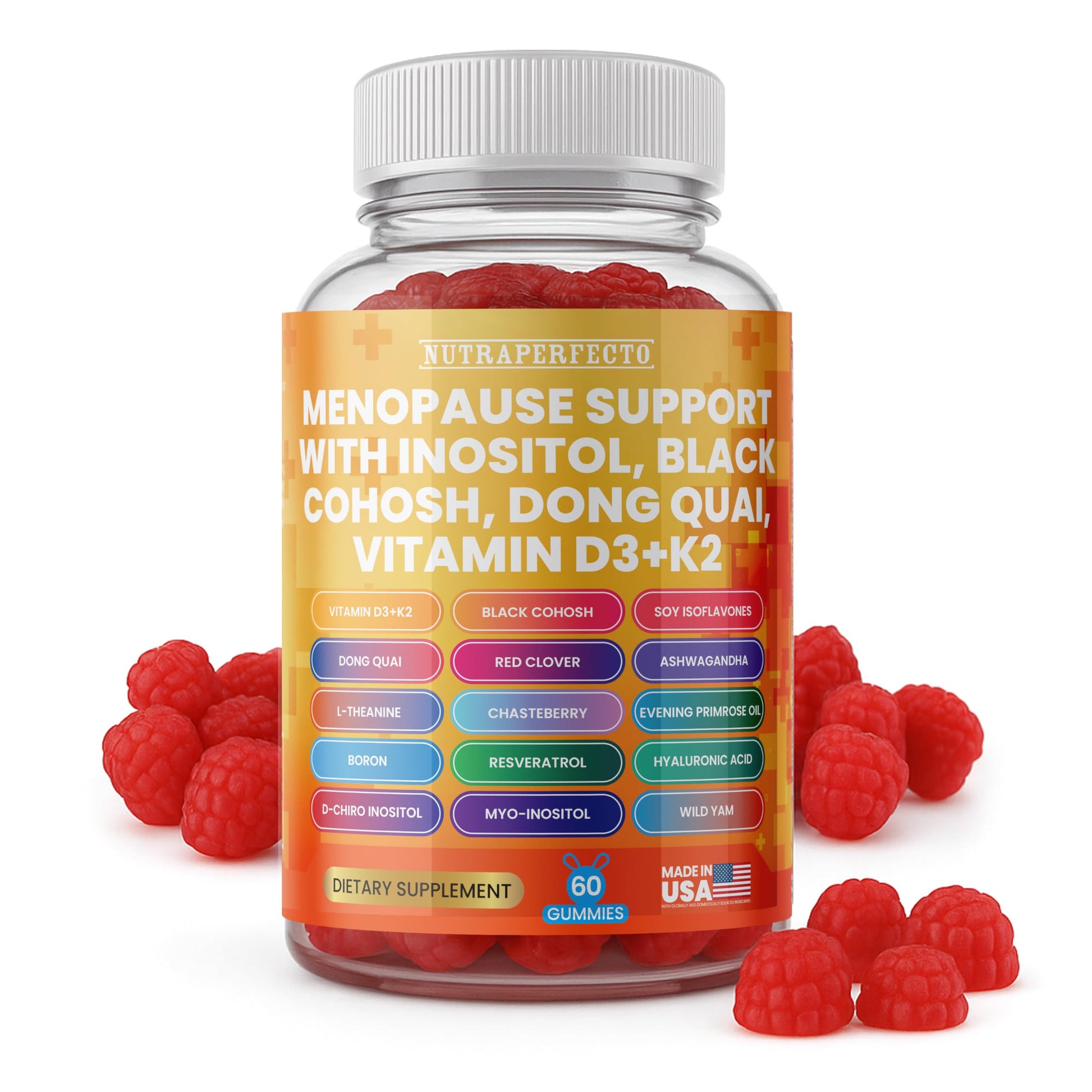 Sugar Free Menopause Support Gummies for Women D-Chiro Myo Inositol Black Cohosh Dong Quai Vitamin D3 K2 - Hormone Balance, PMS, Hot Flash & Night Sweat Relief Perimenopause Water Retention Debloating NutraPerfecto buy supplements canada