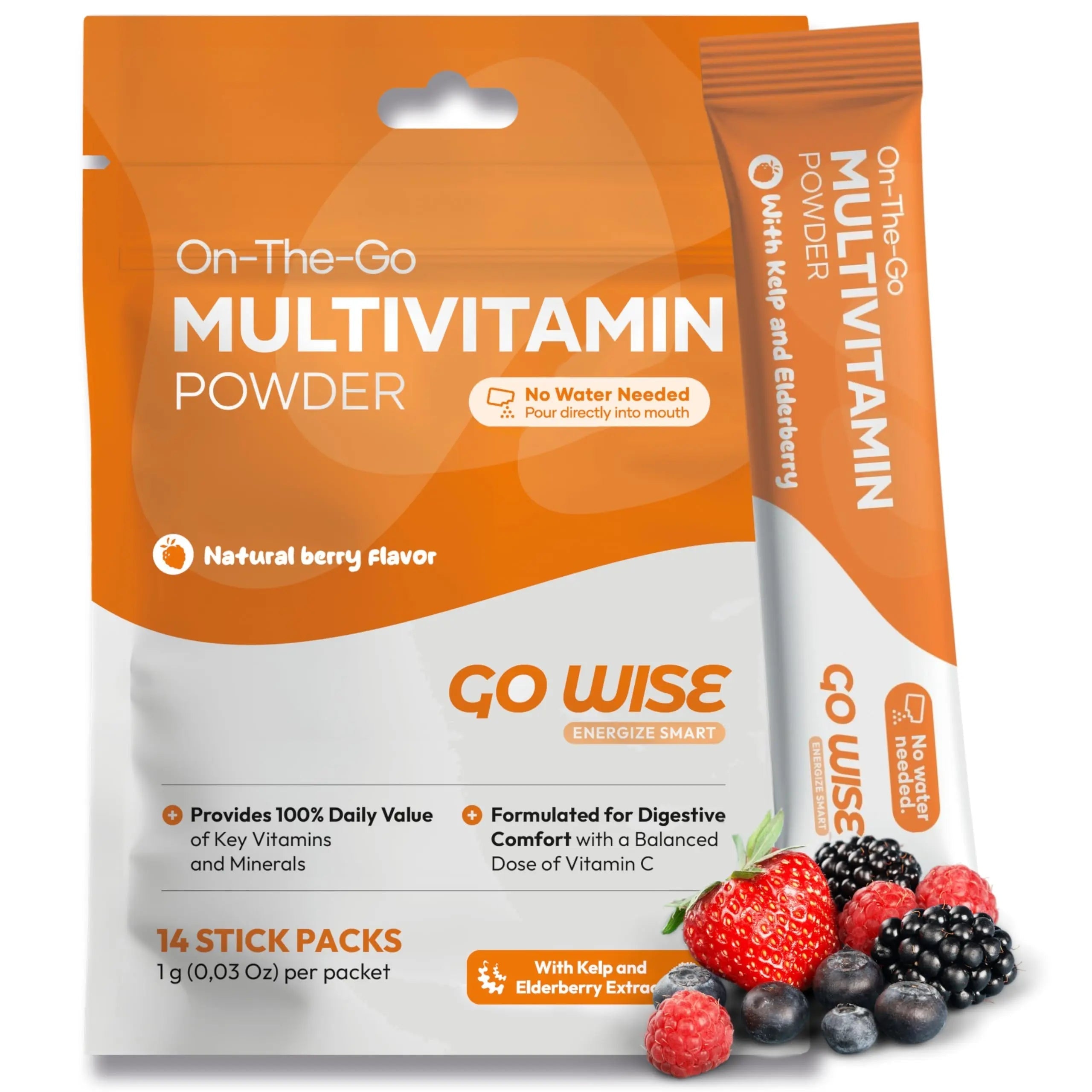 Go Wise On The Go Multivitamin Powder, 14 Vegan Daily Vitamin Packets for Men & Women, Natural Berry Flavor Go Wise buy supplements canada