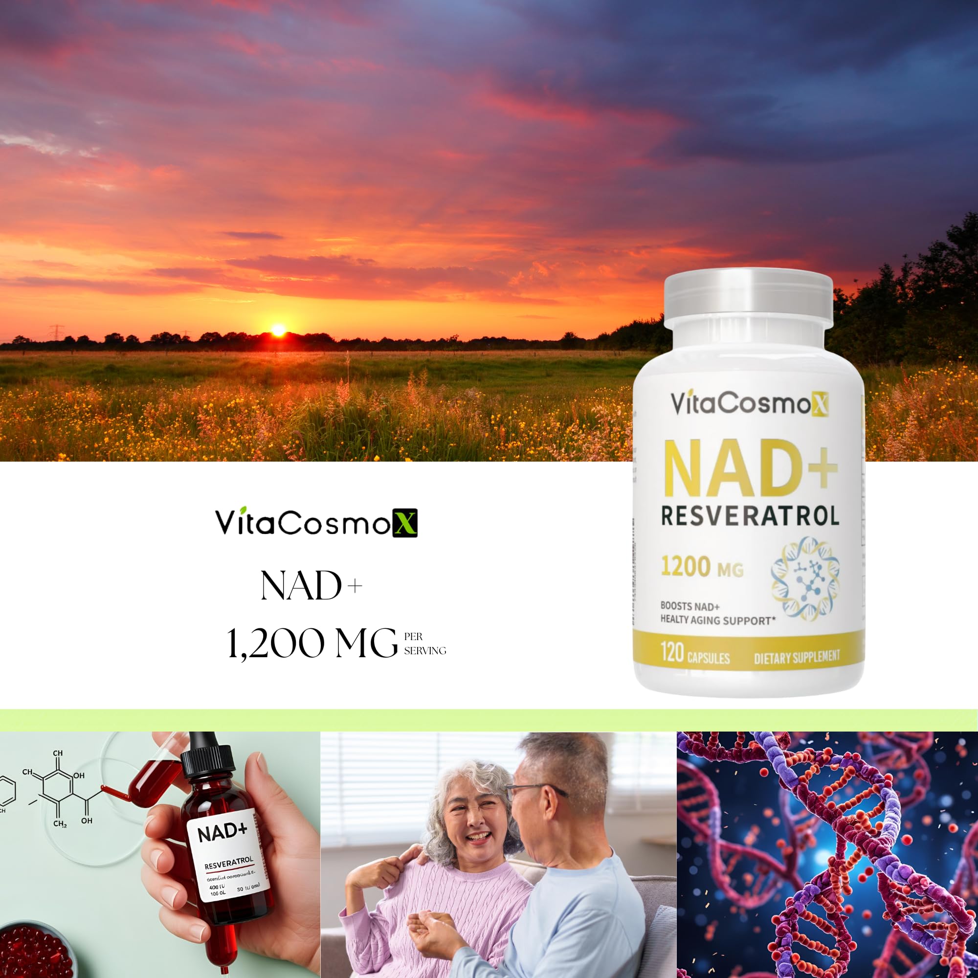 VitaCosmoX NAD+ Supplement 1,200mg per Serving,120 Capsules (Nicotinamide Adenine Dinucleotide) - 60 Servings, Gluten-Free, Vegan VitaCosmoX buy supplements canada