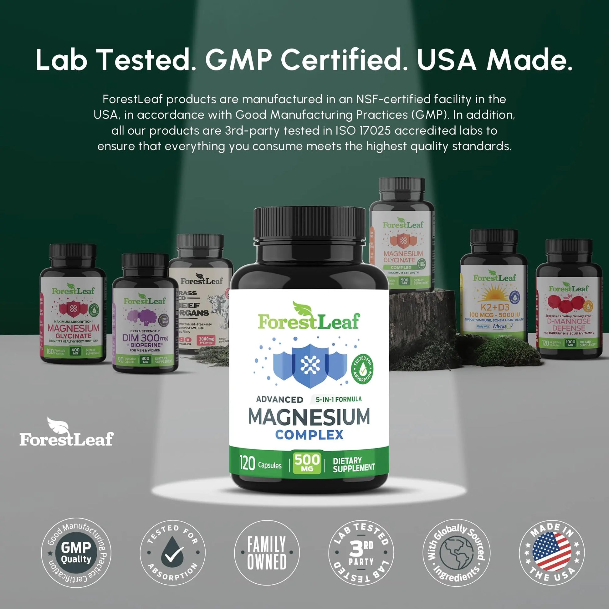 ForestLeaf Magnesium Complex for Women and Men - 500mg Magnesium Supplement for Sleep - 5-in-1 Chelated Magnesium Citrate, Bisglycinate, Malate, Taurate, Oxide (120 Ct) ForestLeaf buy supplements canada
