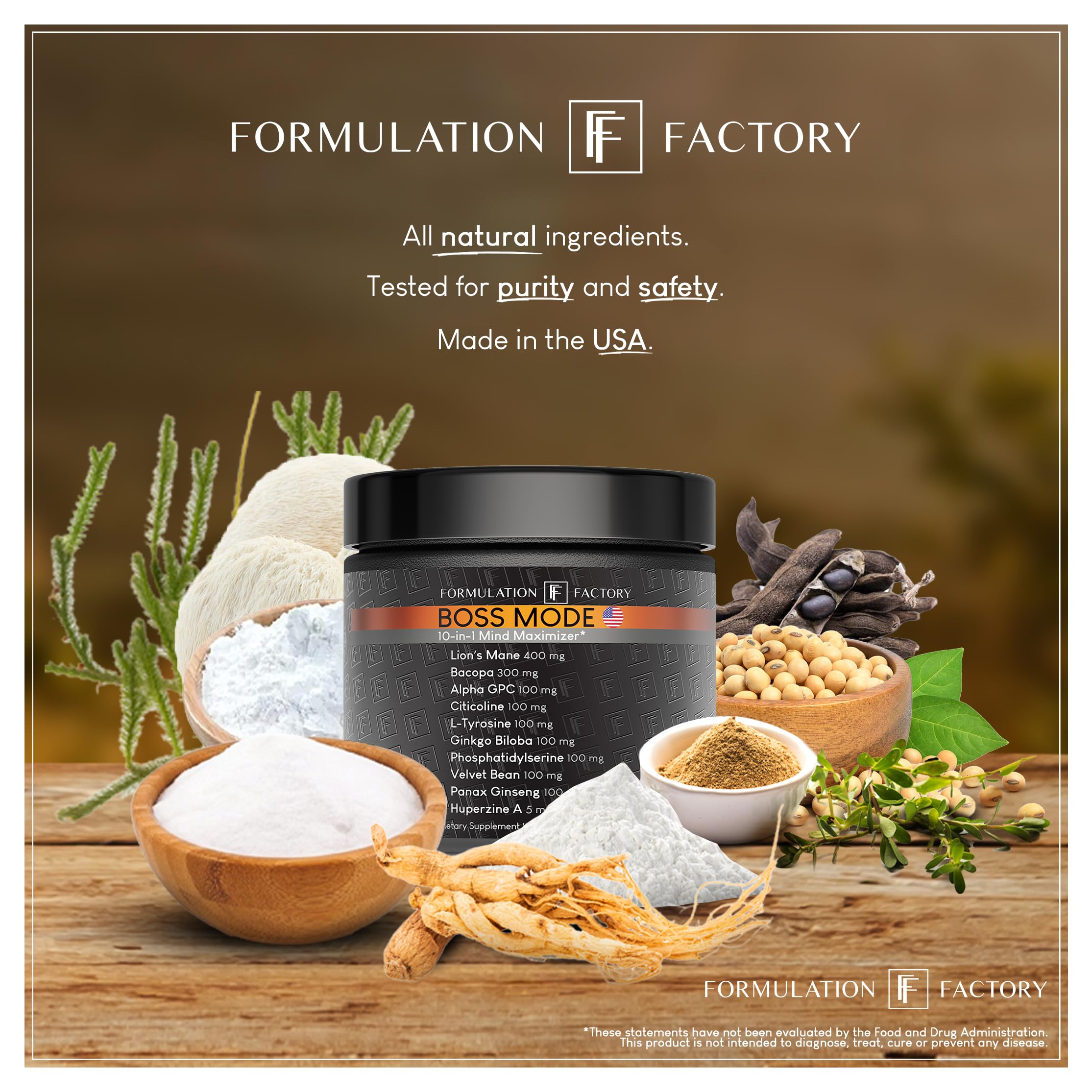 Formulation Factory BOSS Mode 10-in-1 Nootropic Complex with Lion's Mane, Alpha-GPC, Bacopa Monnieri, Ginkgo Biloba, Rhodiola, Formulation Factory buy supplements canada