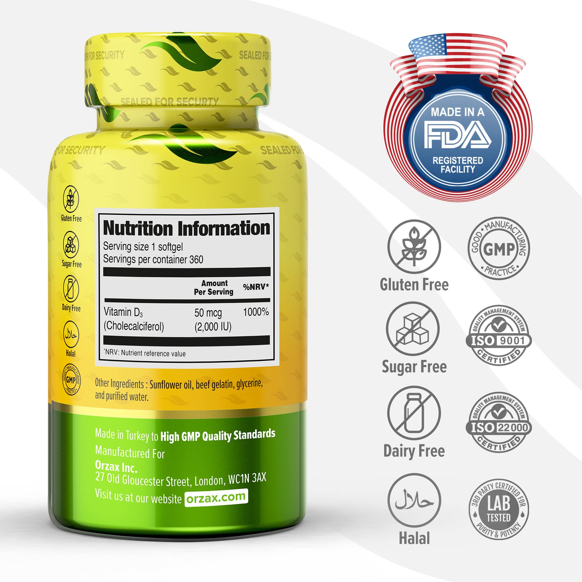 ORZAX Vitamin D3 2000 iu (50 mcg) - 1 Year Supply for Strong Muscle Function ORZAX buy supplements canada