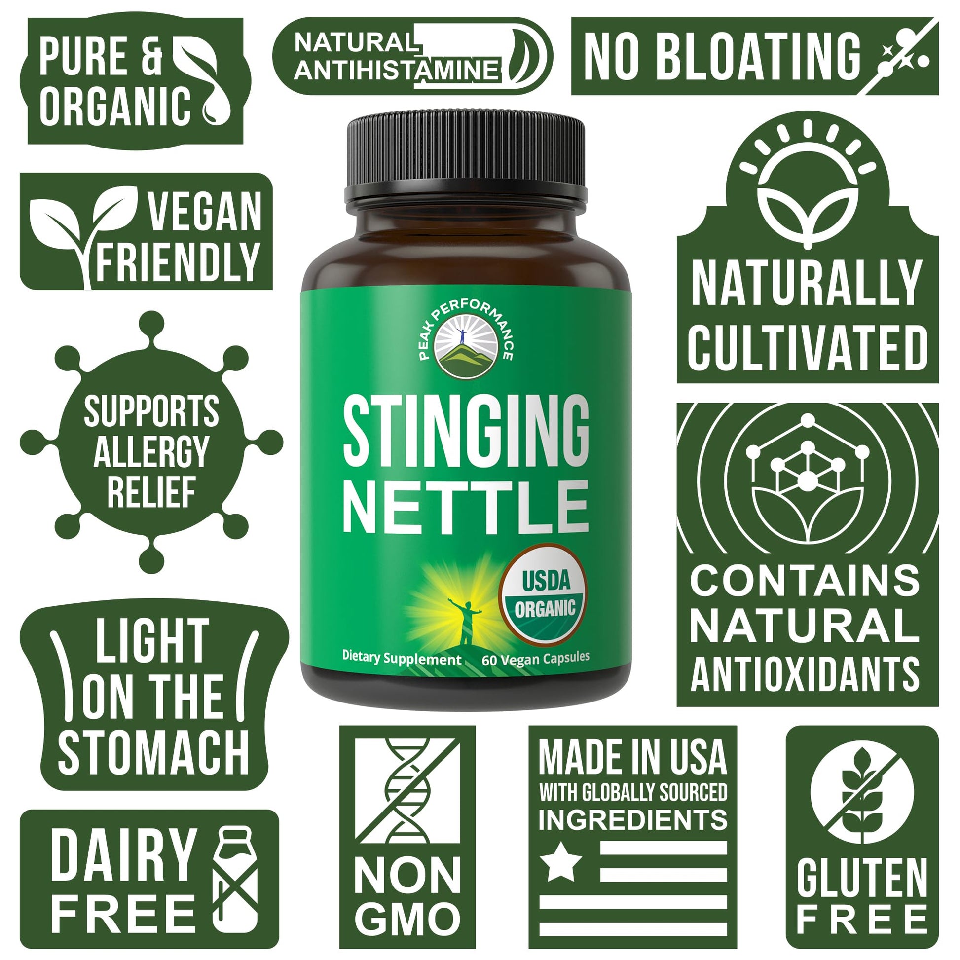 USDA Organic Stinging Nettle Vegan Capsules Made with Stinging Nettle Leaf Powder for Prostate, Hair Growth, Allergy. Better Than Root or Seed Extract. Plant Based Herb Supplement Tablets, 60 Pills Peak Performance buy supplements canada