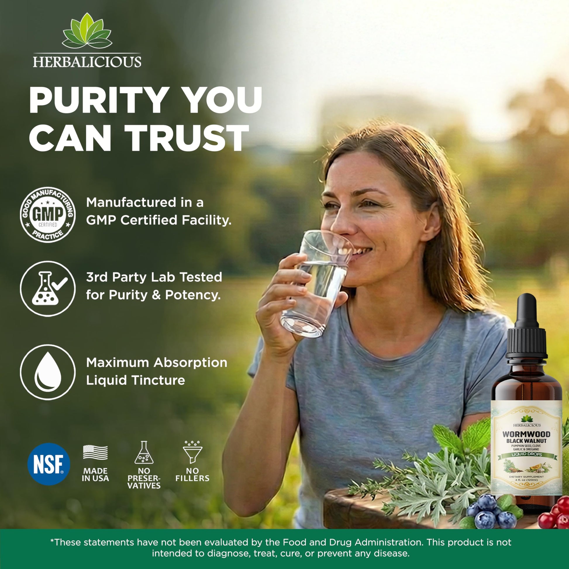 HEBRALICIOUS Wormwood Black Walnut Liquid Drops – Herbal Blend with Pumpkin Seed, Clove, Garlic & Oregano Oil – Alcohol Free Herbal Tincture – Liquid Dietary Supplement, 4 fl oz (120ml) HERBALICIOUS buy supplements canada