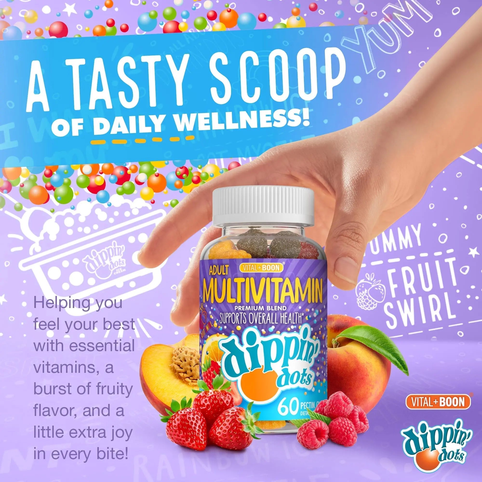 Vital+Boon Dippin' Dots - Multivitamin Gummies for Adults - Gummy Vitamins with Vitamin A, B6, C, D3, E & Folic Acid - Vegetarian Vital+Boon buy supplements canada