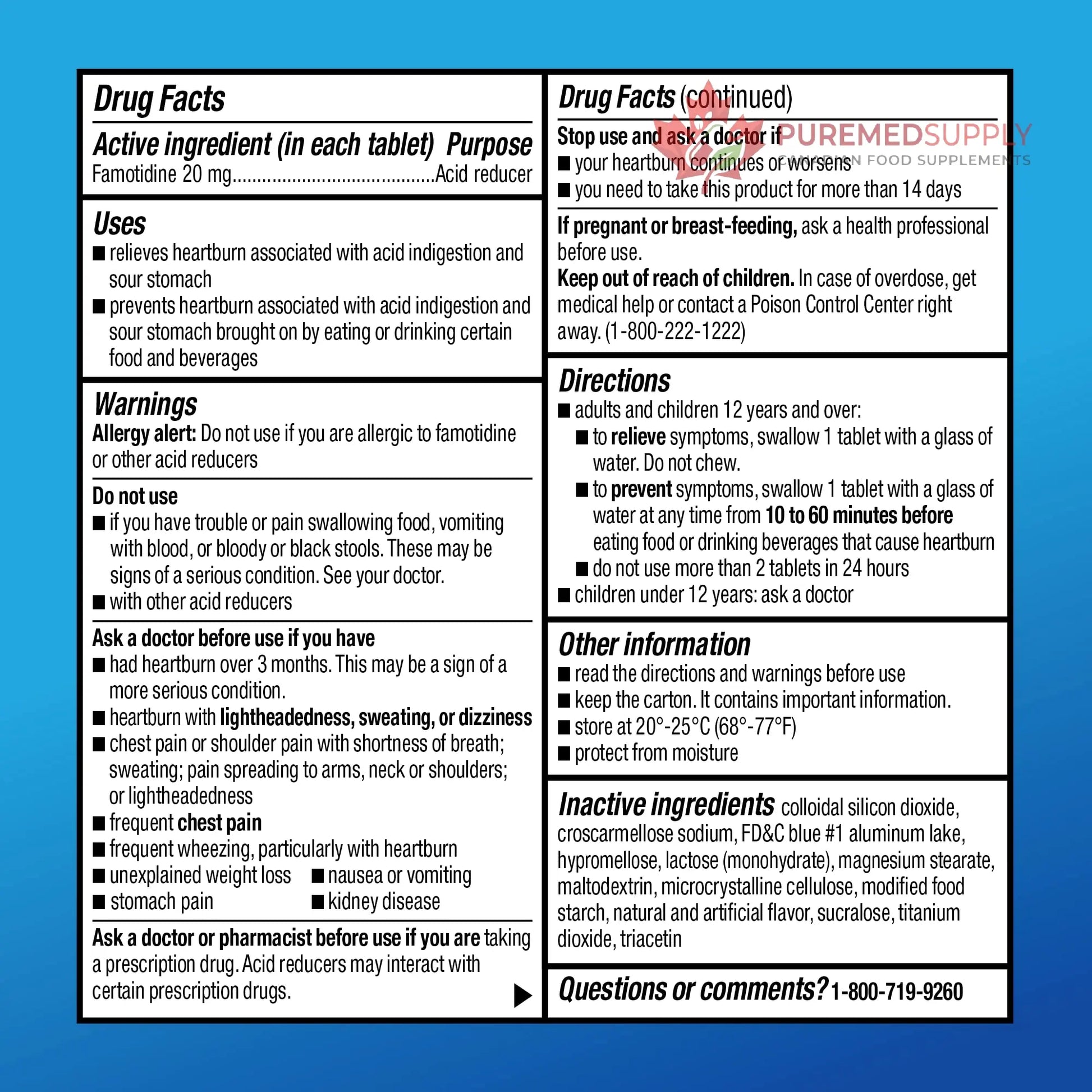 Amazon Basic Care Maximum Strength Famotidine 20mg Tablets, Acid Reducer, Prevents & Relieves Heartburn, Acid Indigestion, Cool Mint, 100 Count Amazon Basic Care buy supplements canada
