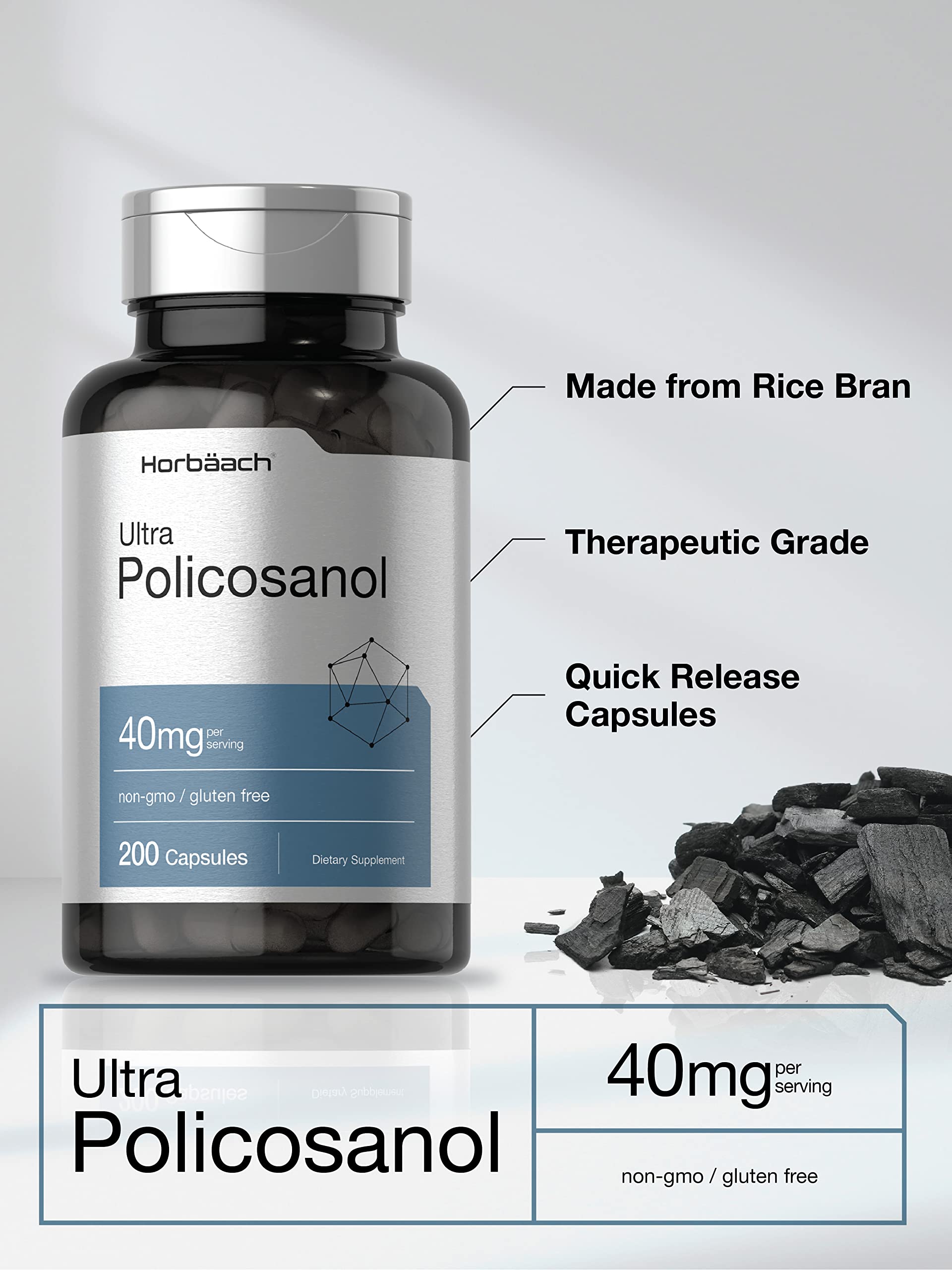 Policosanol 40mg | 200 Capsules | Non-GMO and Gluten Free | by Horbaach Horbäach buy supplements canada