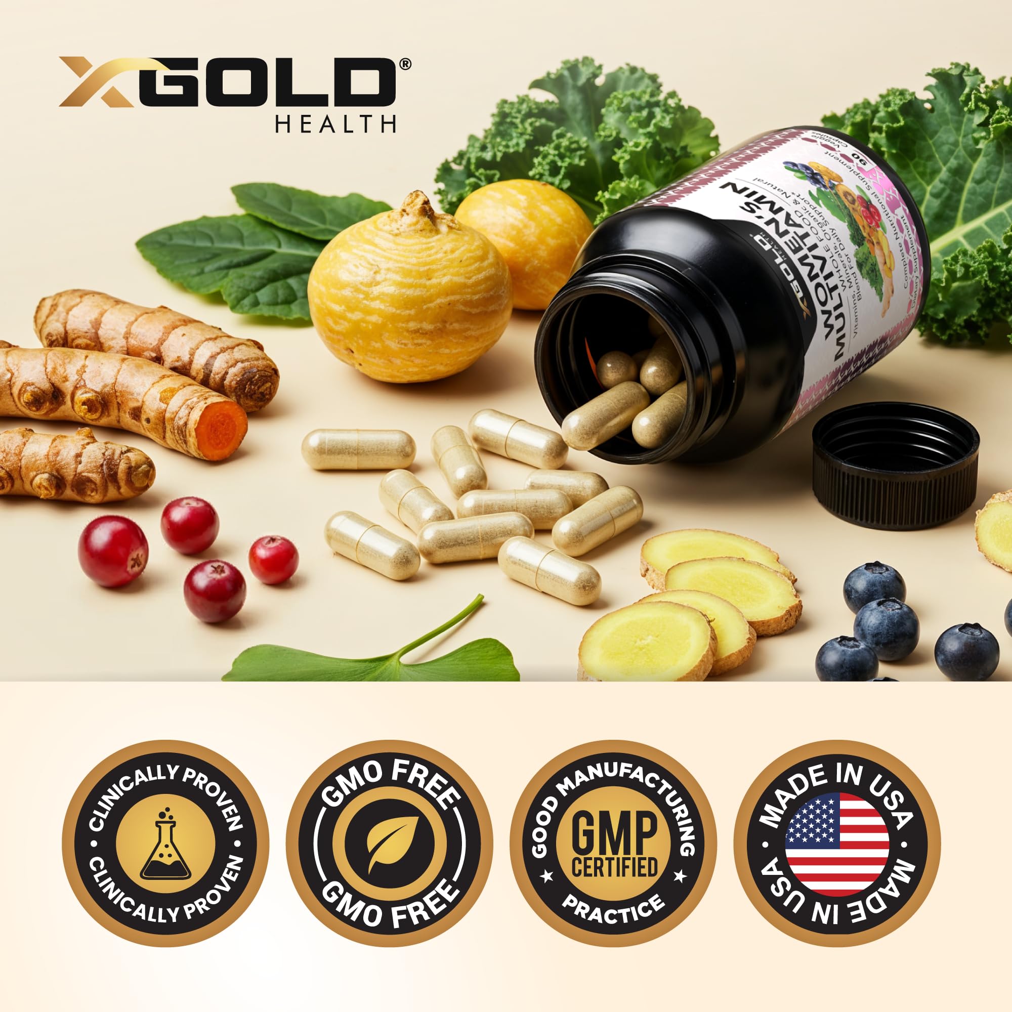 Vegan Women's Daily Multivitamin 50 Plus with Organic WholeFood Based Natural Ingredients, Ginger, Maca, Multi-Vitamin B Complex & More X Gold Health buy supplements canada