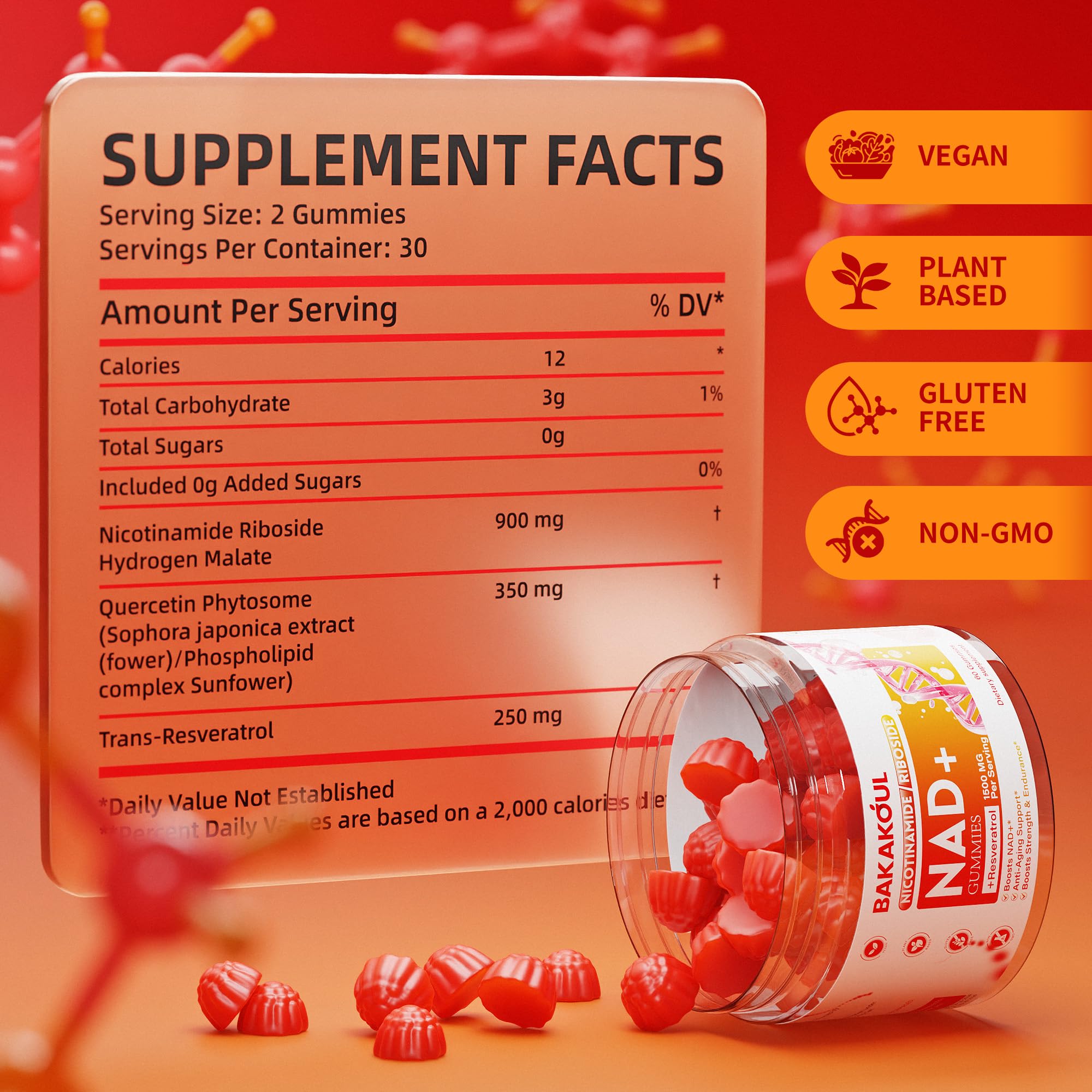 BAKAKOUL NAD Gummies, NAD Supplement - Liposomal Nicotinamide Riboside, Resveratrol, Quercetin, NAD Nicotinamide Riboside Resveratrol 900mg, NAD+ Supplement for Men and Women, 60 Gummies 1 Pack BAKAKOUL buy supplements canada