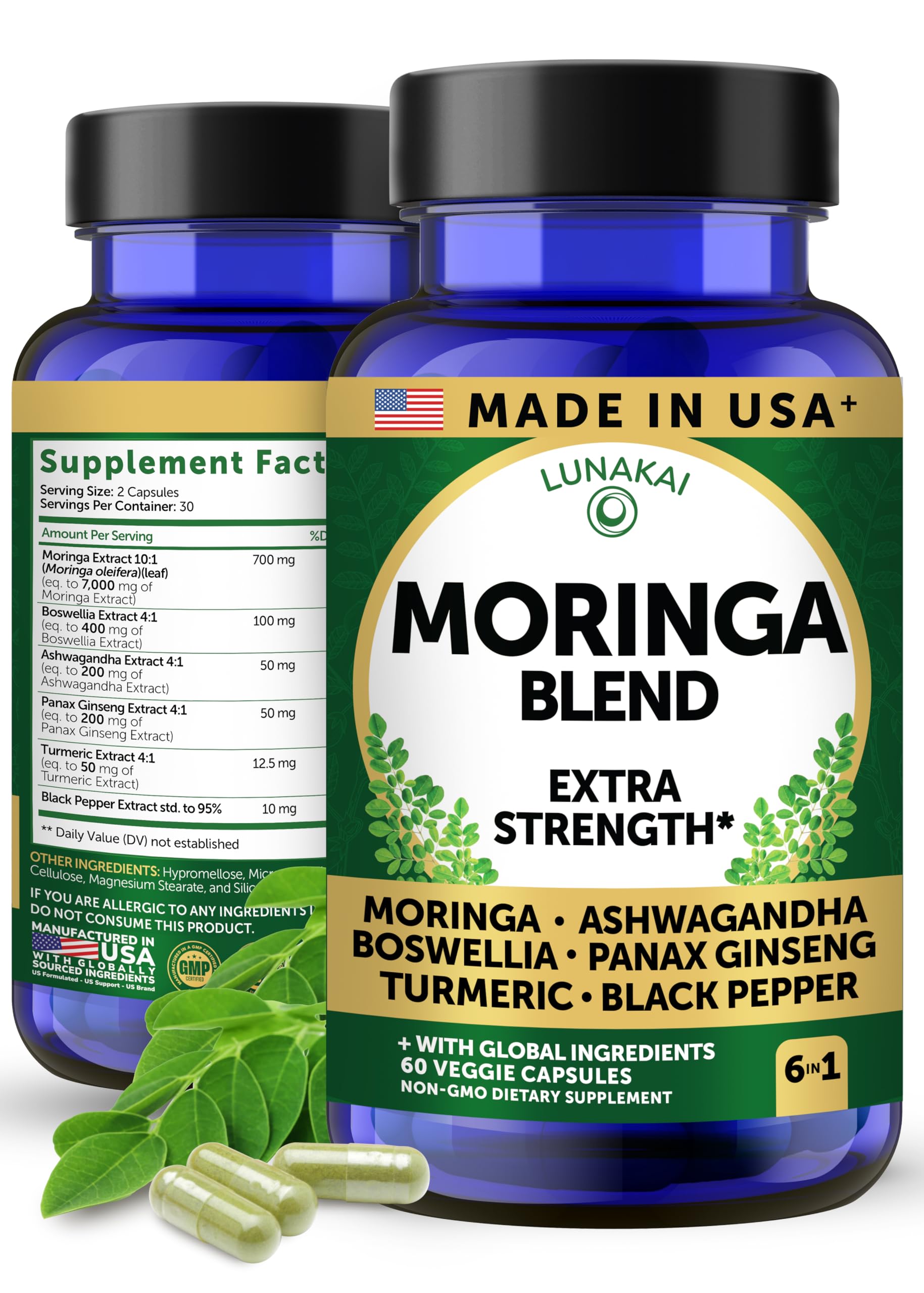 Lunakai USA Made Pure Moringa Capsules – Advanced Moringa Leaf Extract Supplement with Ashwagandha, Boswellia Lunakai buy supplements canada
