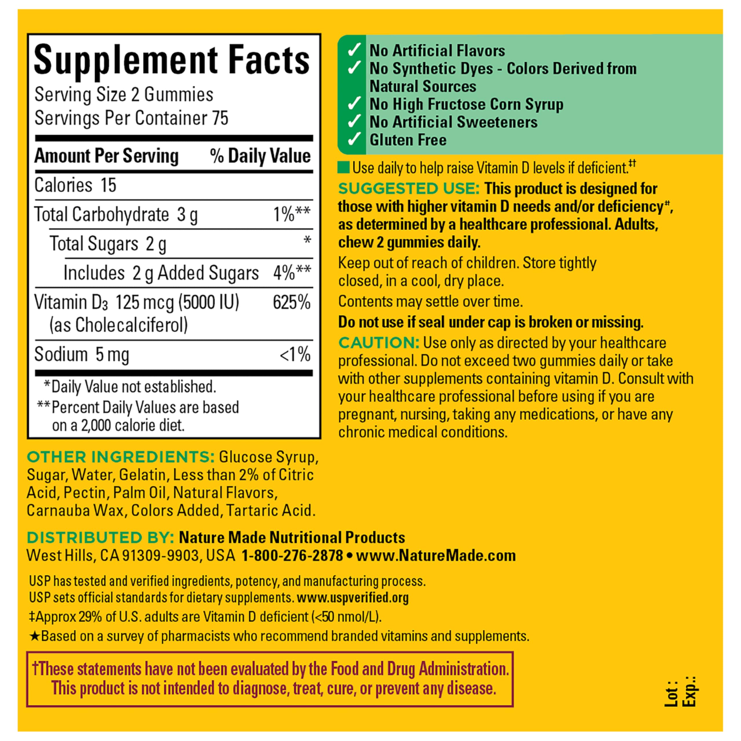 Nature Made Vitamin D3 5000 IU Per Serving Gummies Extra Strength, Bone and Immune Health Support, 150 Vitamin D Gummies for Adults, 75 Day Supply Nature Made buy supplements canada
