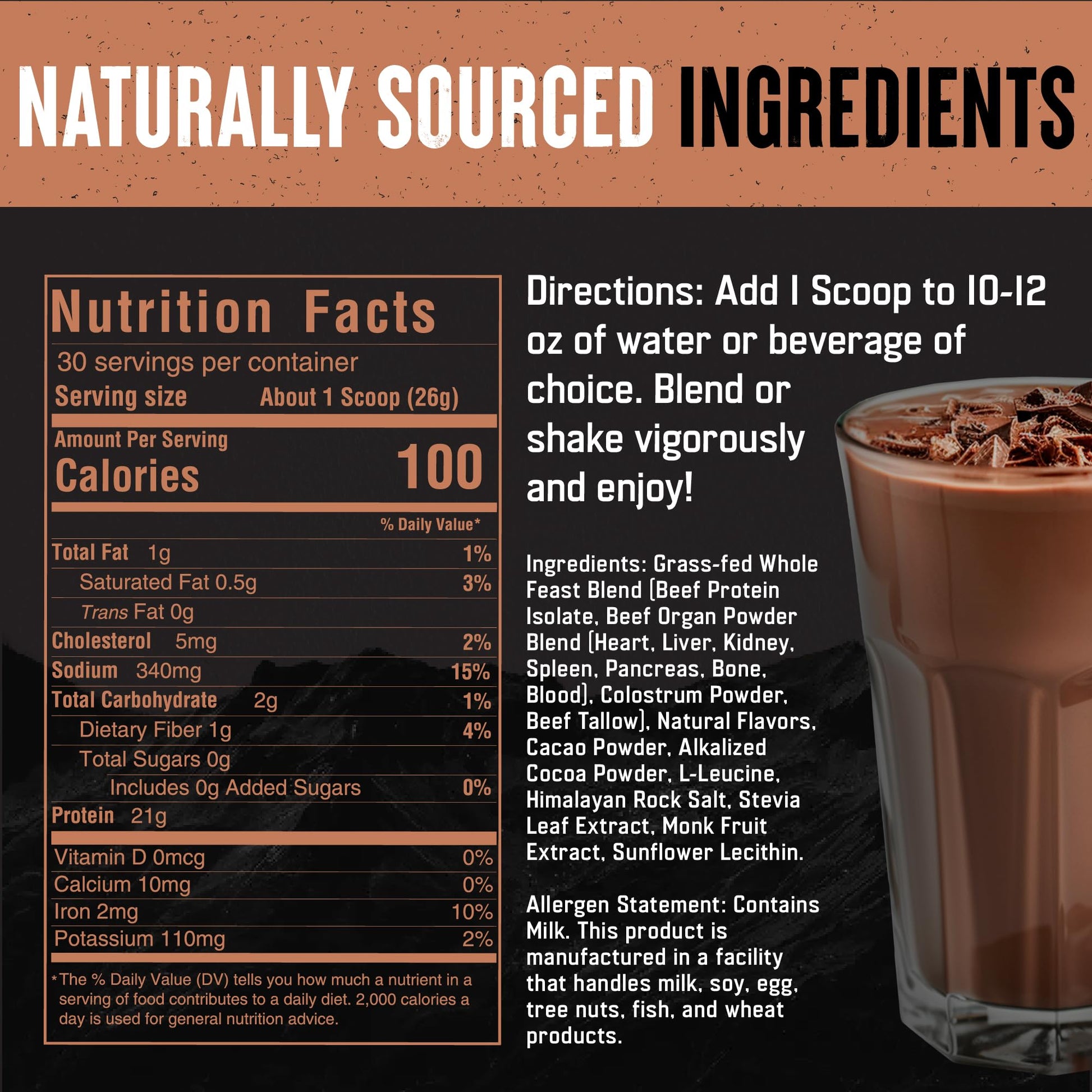 The Fittest Whole Feast Beef Protein Powder - Milk Chocolate - Grass Fed Nose to Tail Carnivore Blend Including Liver, Colostrum and Whole Bone - BCAAs - 14g Collagen, 21g Total Protein The Fittest Ever buy supplements canada