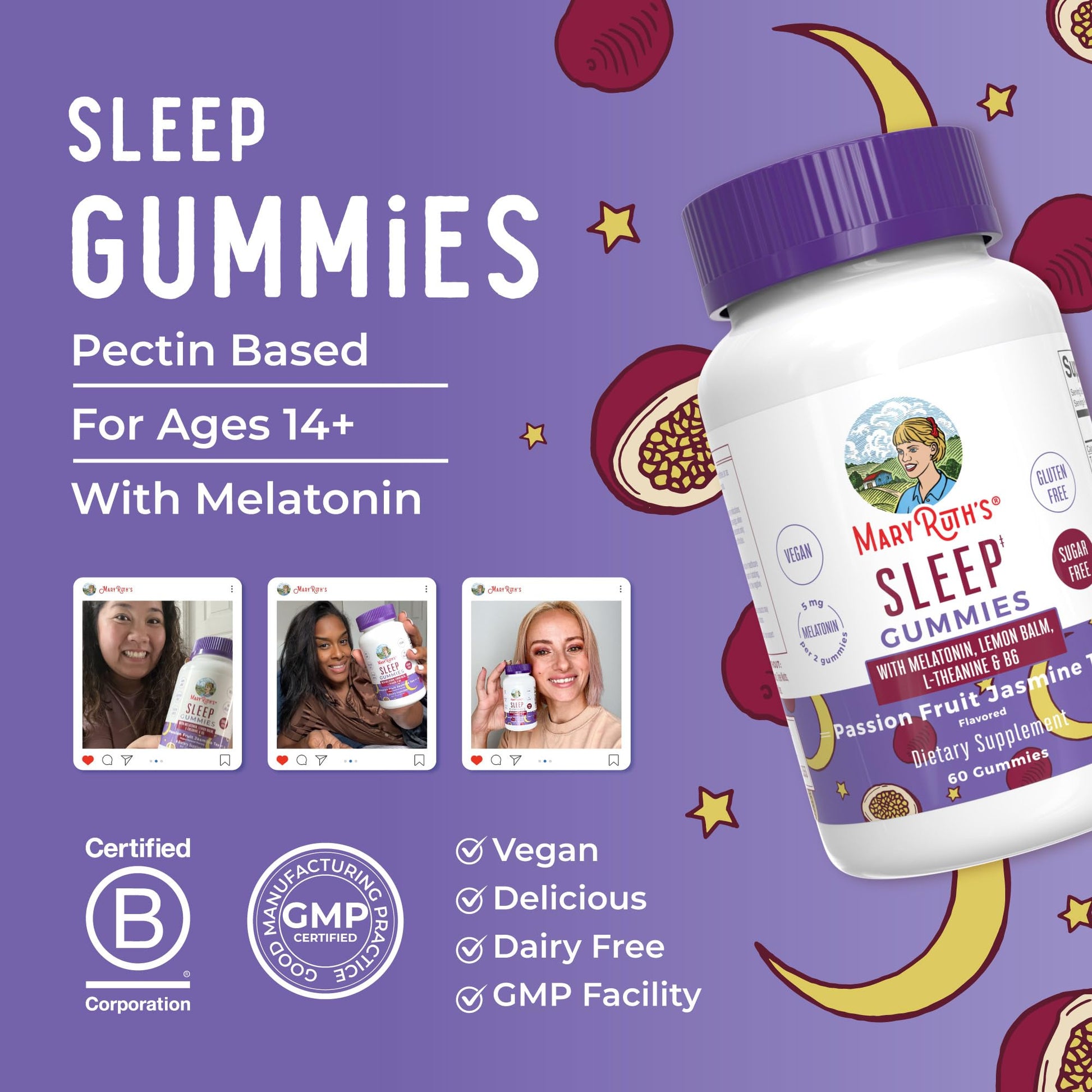 MaryRuth Organics Melatonin 5mg Sleep Gummy with L-Theanine | Lemon Balm | Vitamin B6 | Sugar-Free | Relaxation | Vegan | Non-GMO | Gluten Free | 60 Count MARYRUTH'S buy supplements canada