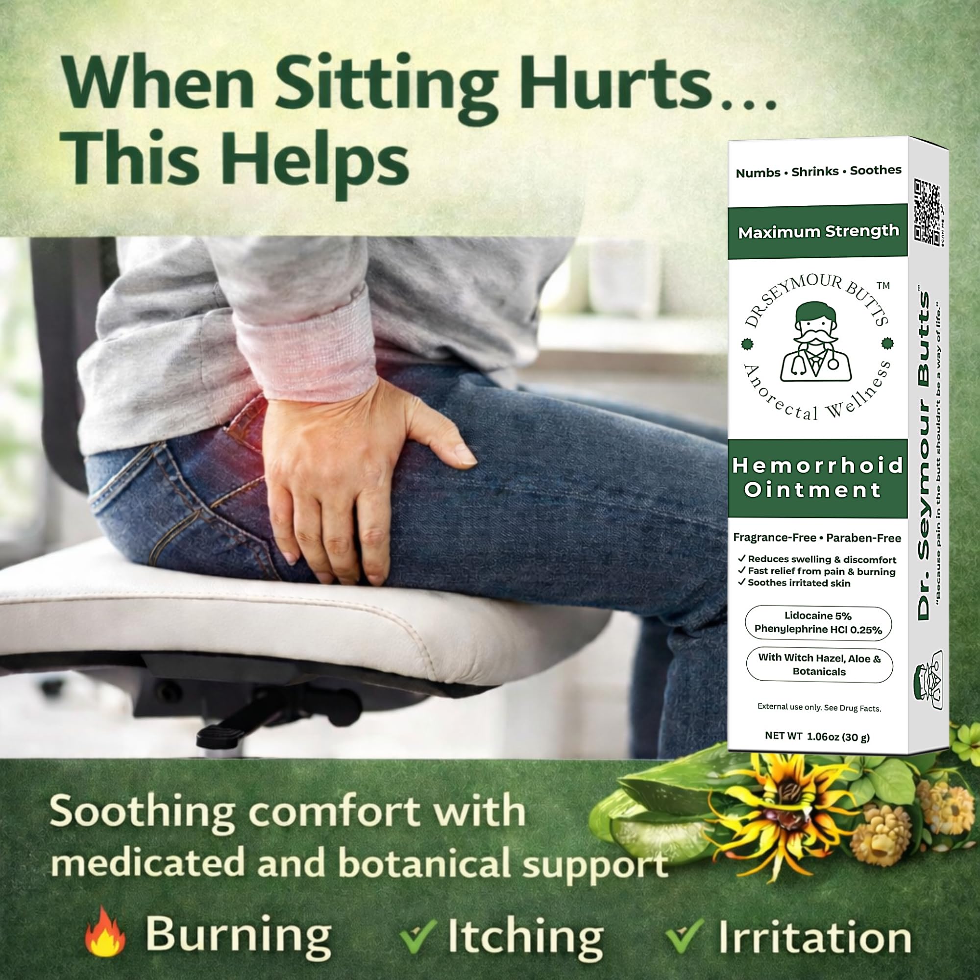 Dr. Seymour Butts Hemorrhoid Ointment – Lidocaine 5% Pain Relief for Burning, Itching & Irritation | External Hemorrhoid Care with Witch Hazel, Aloe & Botanical Support Dr. Seymour Butts buy supplements canada