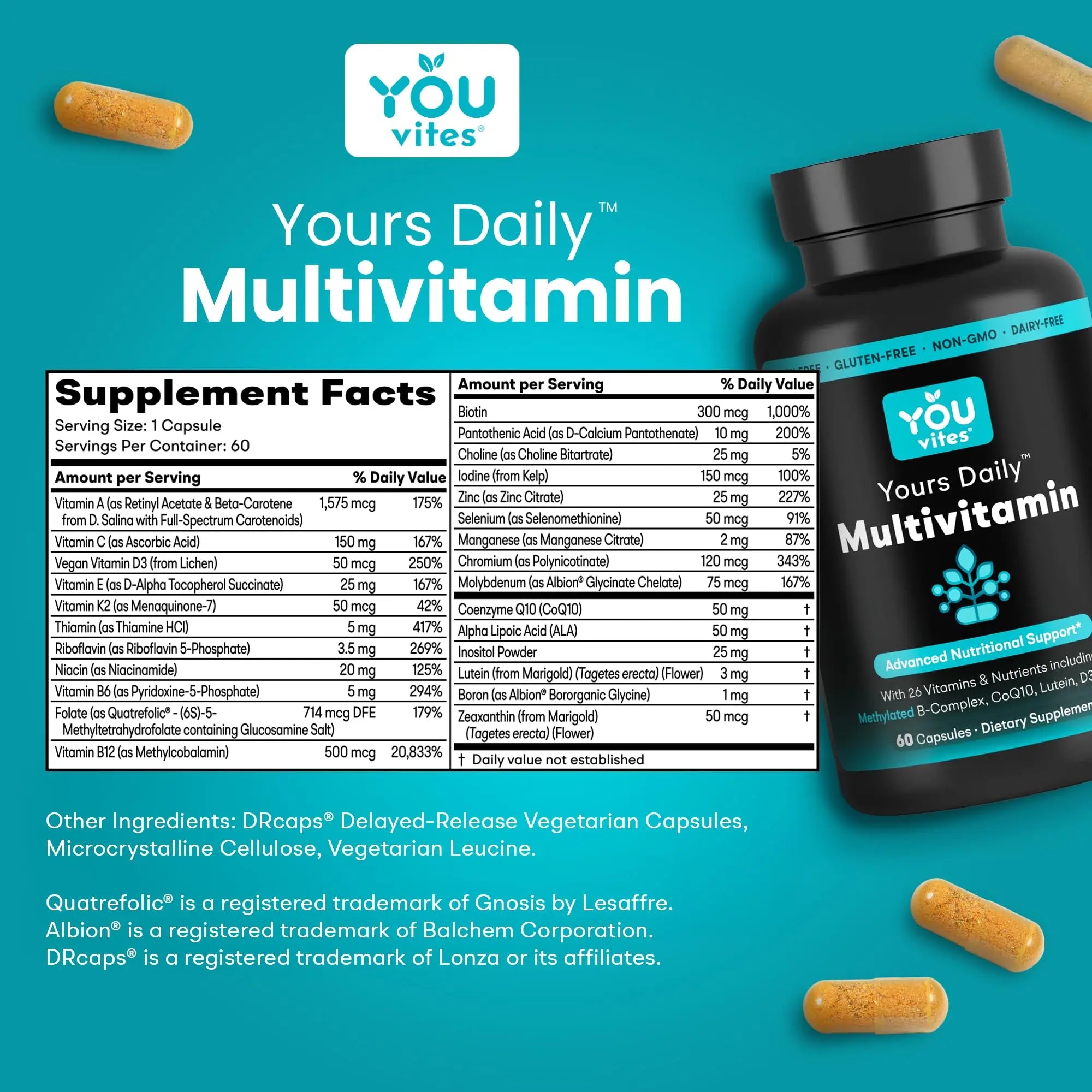 You Vites - Methylated Multivitamin for Men and Women, Methyl Multi Without Iron - 60 Capsules, MTHFR Supplement with Methyl B12, Methylfolate (5-MTHF), CoQ10 for Energy, Heart and Mood Support You Vites buy supplements canada