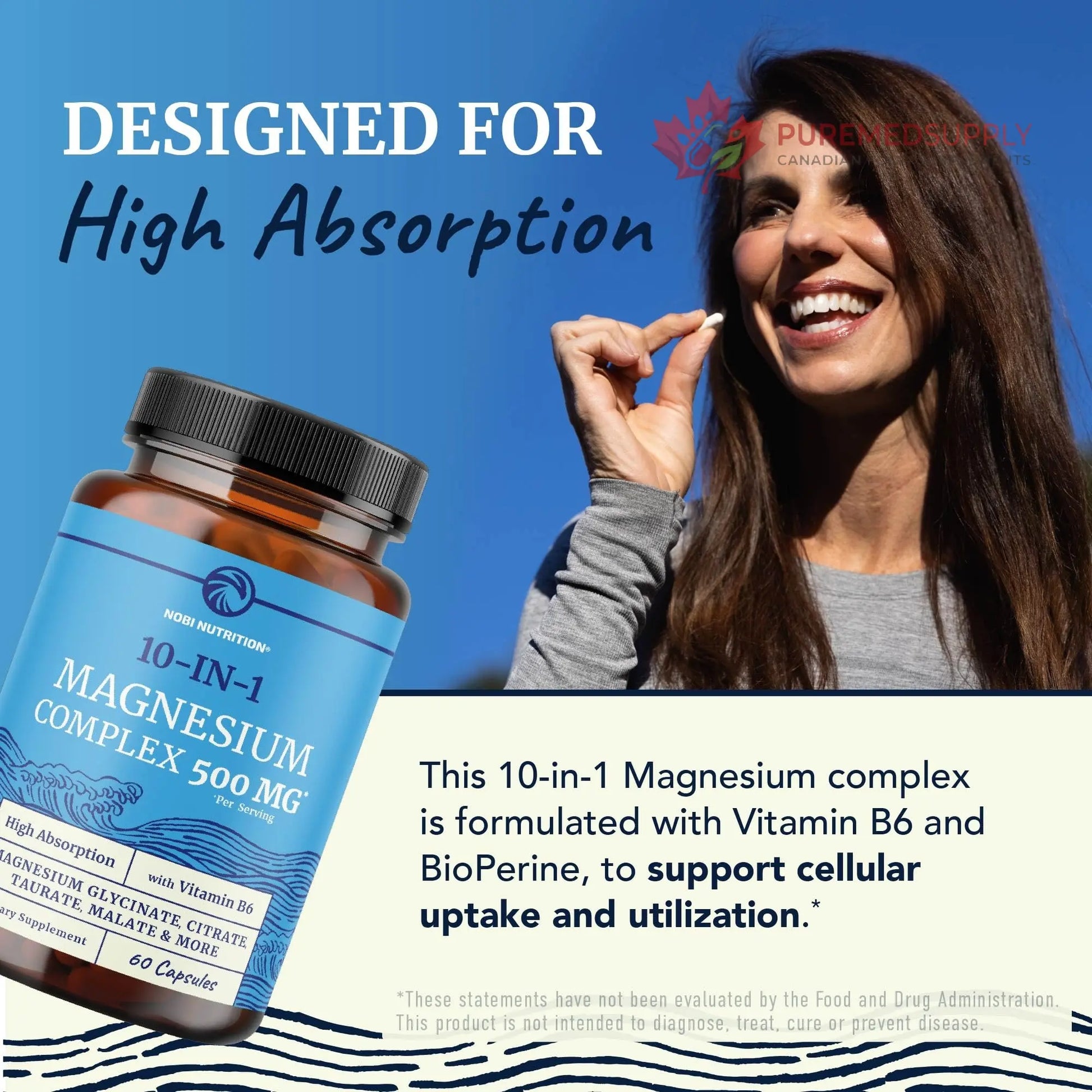 10 in 1 Magnesium Complex Supplement 500MG | Magnesium Citrate, Mag Glycinate, Malate & More | High Absorption Mag Complex with Vitamin B6 | Bone, Muscle & Heart Health Support | Non-GMO | 60 Ct. Nobi Nutrition buy supplements canada
