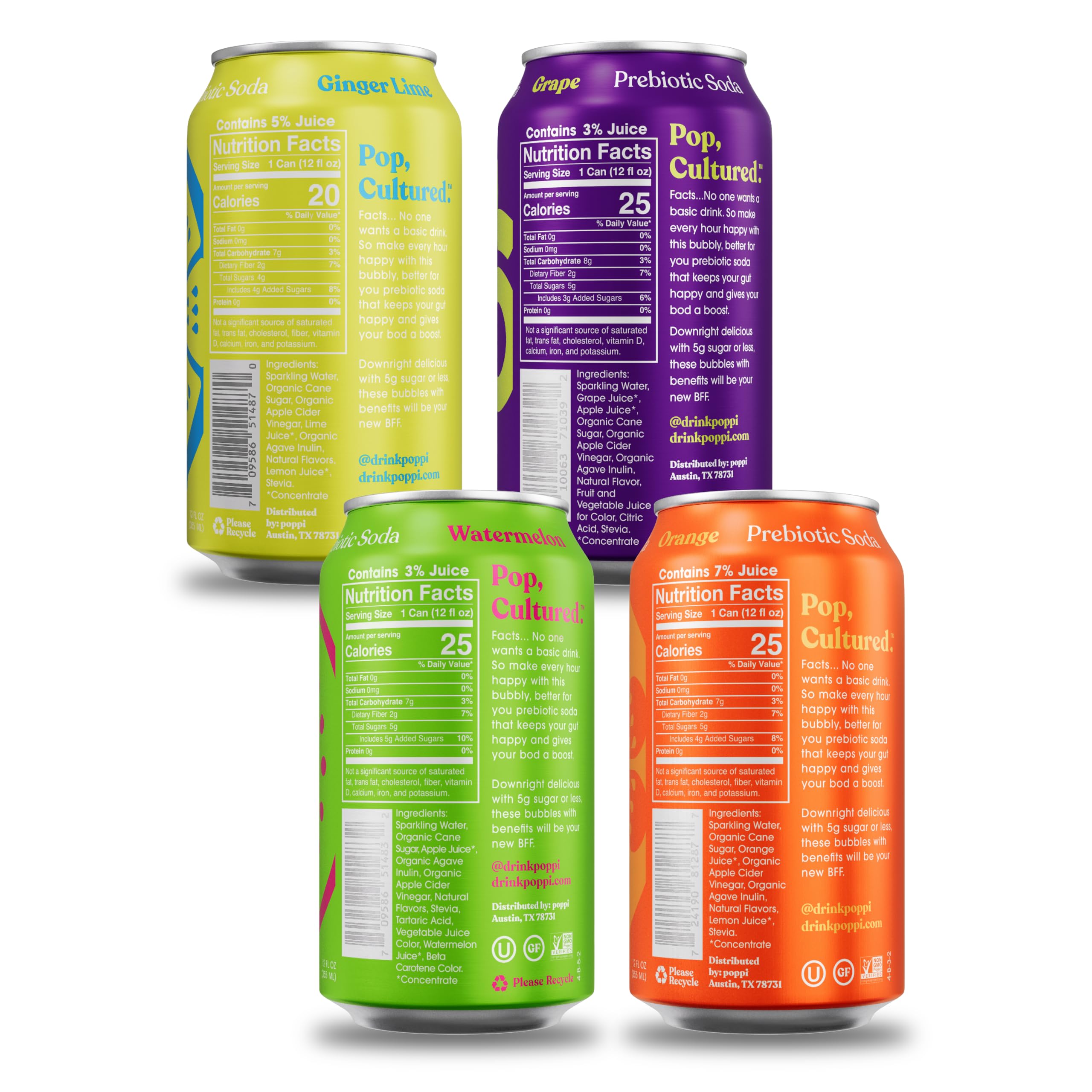 POPPI Sparkling Prebiotic Soda, Beverages w/Apple Cider Vinegar, Seltzer Water & Juice poppi buy supplements canada