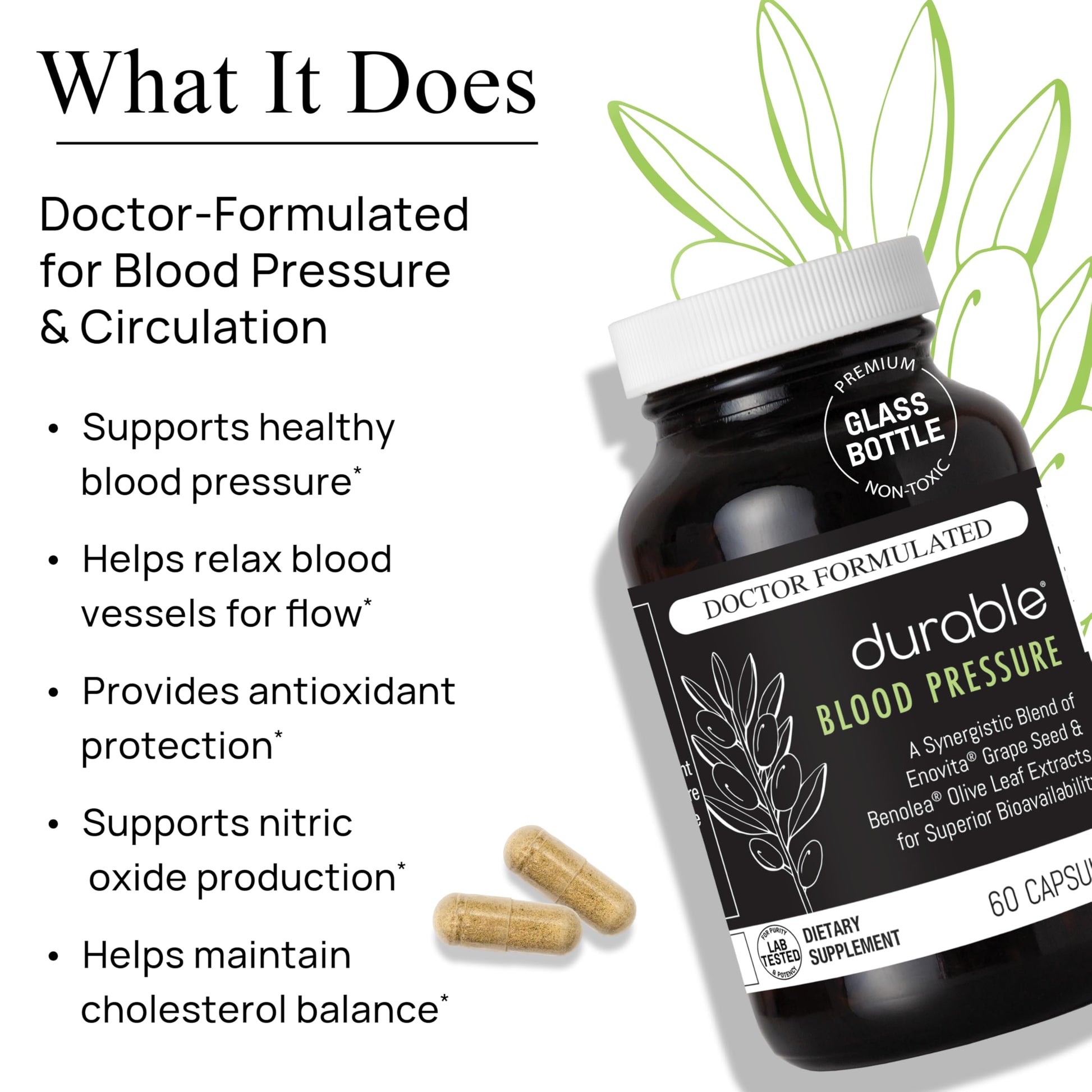 Durable Blood Pressure – Benolea Olive Leaf & Enovita Grape Seed Extract – Healthy Circulation, Nitric Oxide & Artery Support – Doctor Formulated, Vegan, Non-GMO, Made in USA (60 Capsules) Durable buy supplements canada