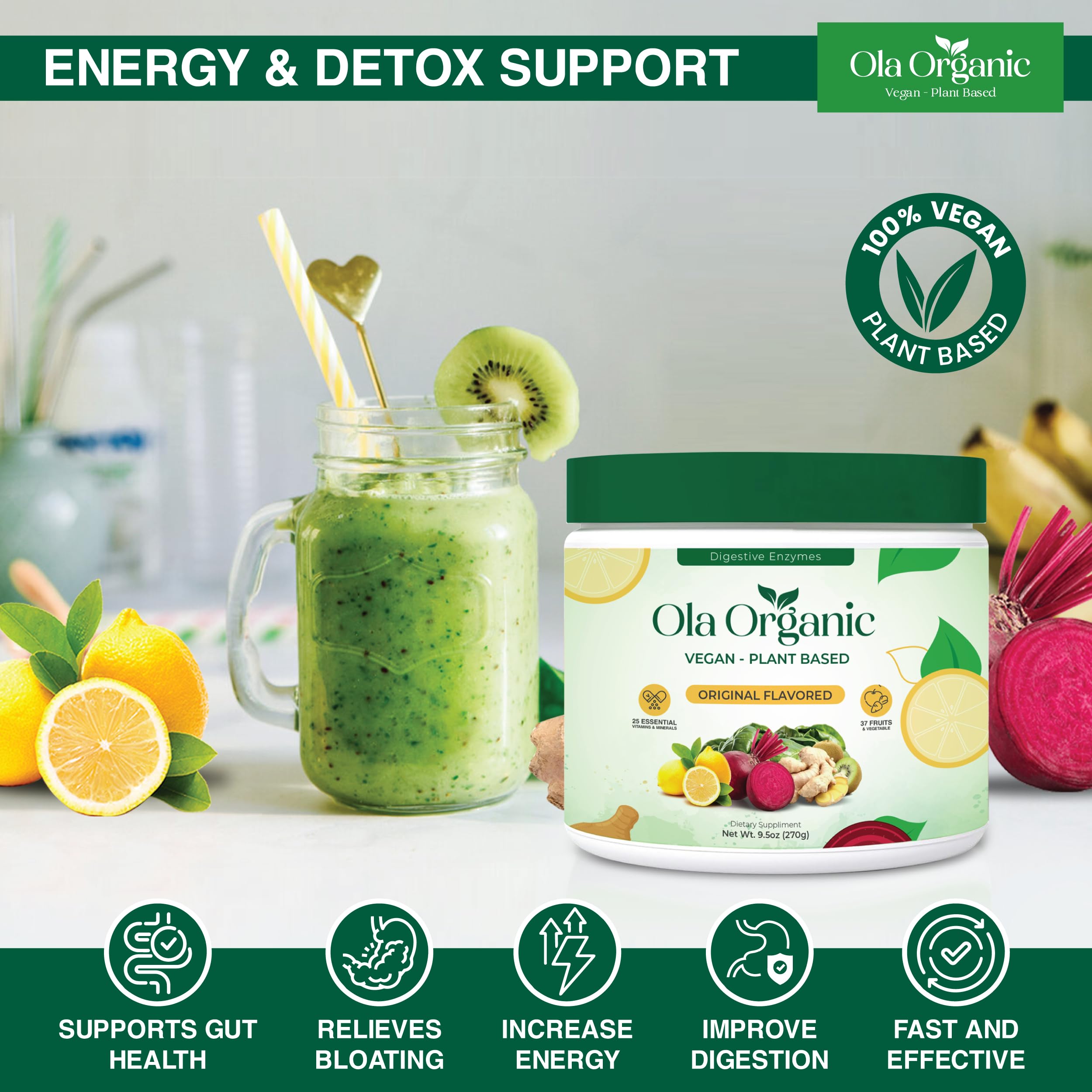 Ola Organic Greens Superfood Powder – Blend of 11 Cruciferous Vegetables with Phytonutrients – Supports Energy, & Immune Health Support – Non-GMO Vegetable Supplement (270g Jar) Ola Organic buy supplements canada