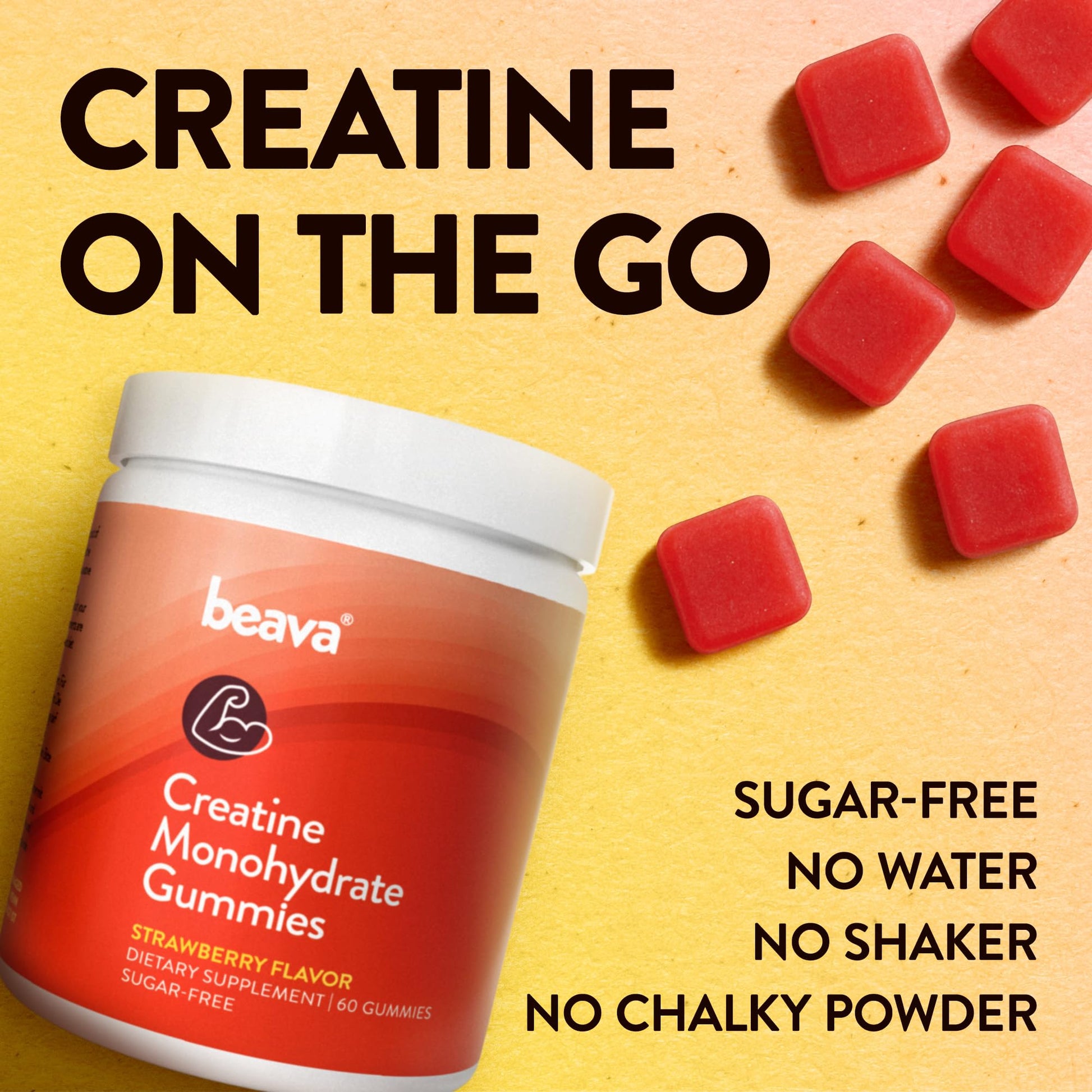 Creatine Monohydrate Gummies - 30 Servings - Vegan Creatine Chews for Muscle Growth, Muscle Recovery, Workout Recovery, Anaerobic Endurance - No Loading Phase - No Bloating - Strawberry - No Sugar beava buy supplements canada