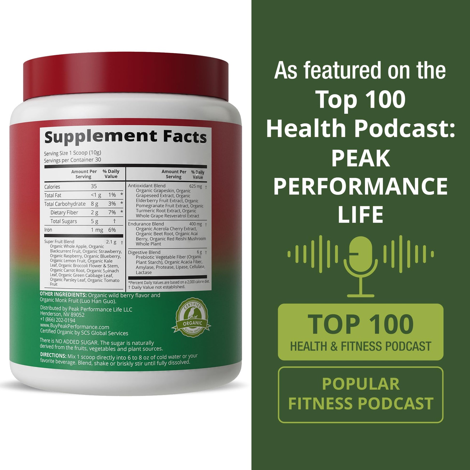 Peak Performance Organic Reds Superfood Powder, Best Tasting Organic Red Juice Super Food w/ 25+ All Natural Ingredients & Polyphenols, Vital for Max Energy and Detox. Raspberry, Elderberry, Beetroot Peak Performance buy supplements canada