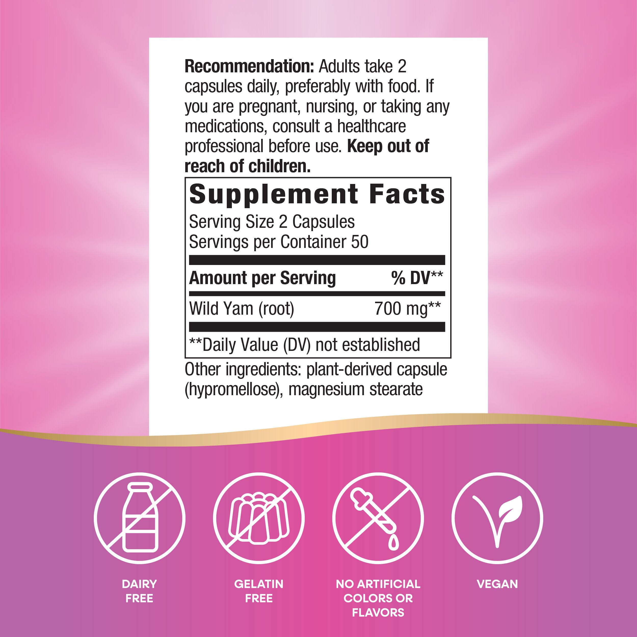 Nature's Way Wild Yam Root Capsules, Women's Traditional Health Support*, 700 mg per 2-Capsule Serving, Non-GMO Project Verified, 100 Vegan Capsules (Packaging May Vary) Nature's Way buy supplements canada