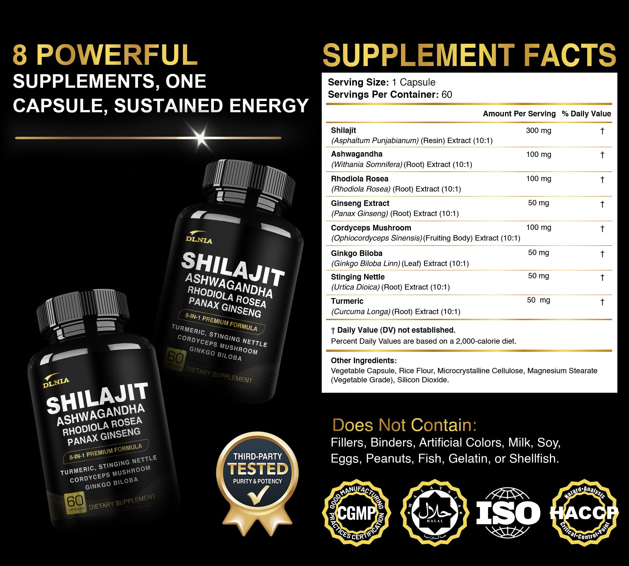 DLNIA 8-in-1 Shilajit for Men & Women with Ashwaganda Himalayan Organic Supplement with Rhodiola Rosea, Ginseng, Turmeric, Mushroom, for Immune Support, Energy, Calm, Focus, Clarity, Sleep, Cortisol DLNIA buy supplements canada