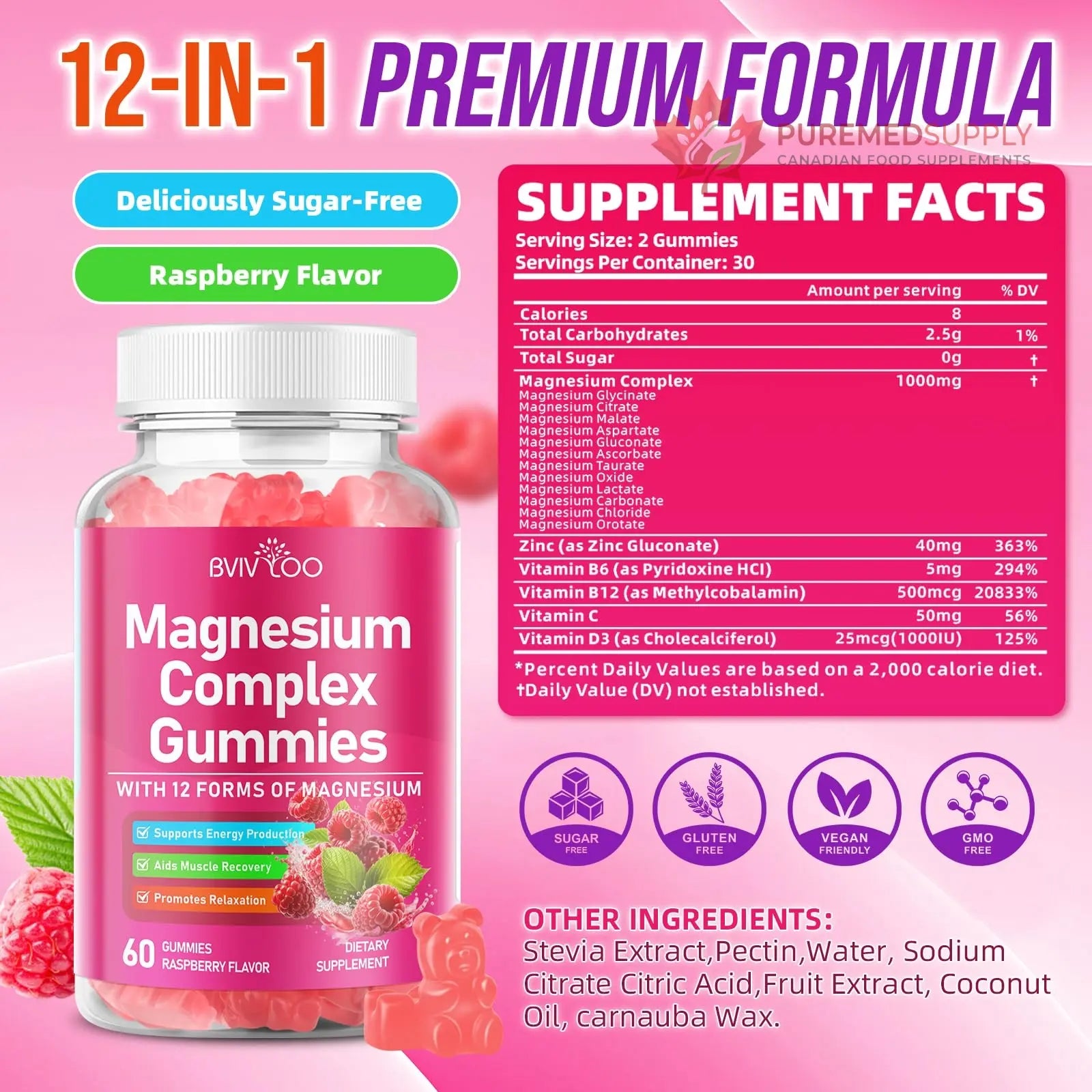 2 Pack Magnesium Complex Gummies – with 12 Forms of Magnesium Plus Vitamins B6, B12 & C. Vegan Strawberry Gummies to Support Mood, for Adults, 120 Count BVIVLOO buy supplements canada