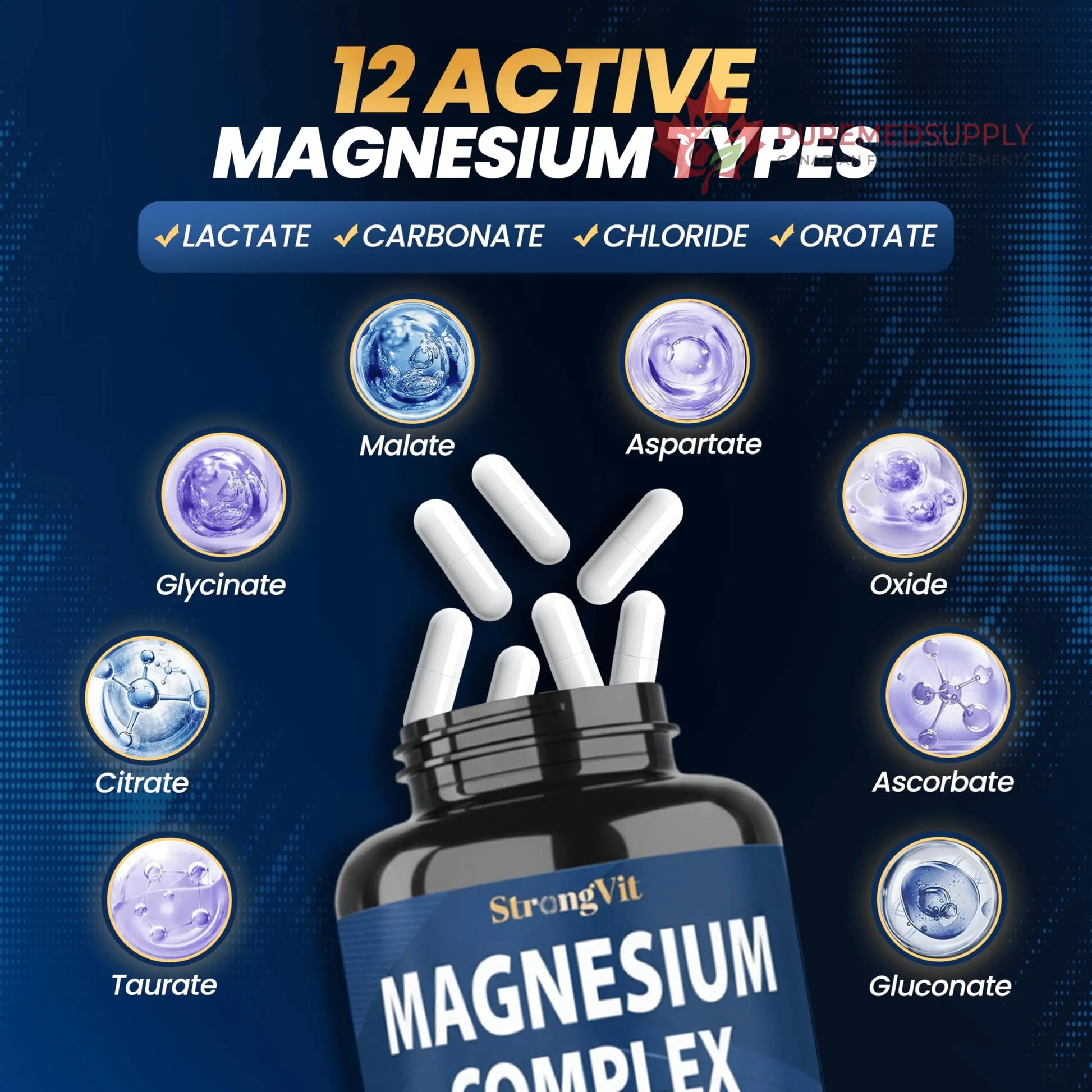 1000mg Magnesium Complex for Women and Men, 12 in 1 Magnesium Supplement with Ashwagandha, Zinc, D3, L-theanine. Easy to Swallow, High Absorption, Sleep Support & Stress Relief (60 Capsules) StrongVit buy supplements canada