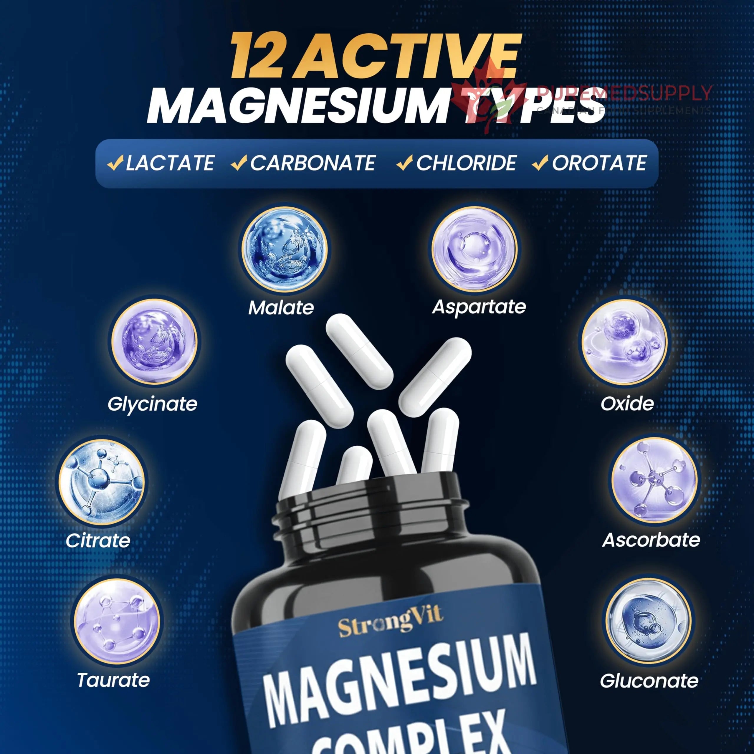 1000mg Magnesium Complex for Women and Men, 12 in 1 Magnesium Supplement with Ashwagandha, Zinc, D3, L-theanine. Easy to Swallow, High Absorption, Sleep Support & Stress Relief (60 Capsules) StrongVit buy supplements canada