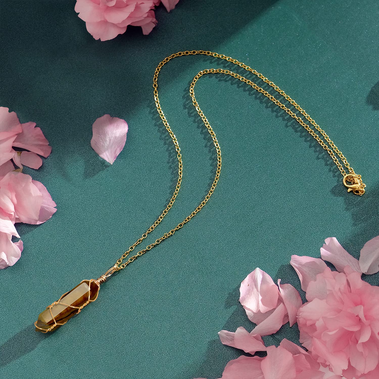 VIBILIA Healing Crystal Necklace Wire Wrapped Natural Tigerite Stone Point Pendant Necklace Hexagonal VIBILIA buy supplements canada