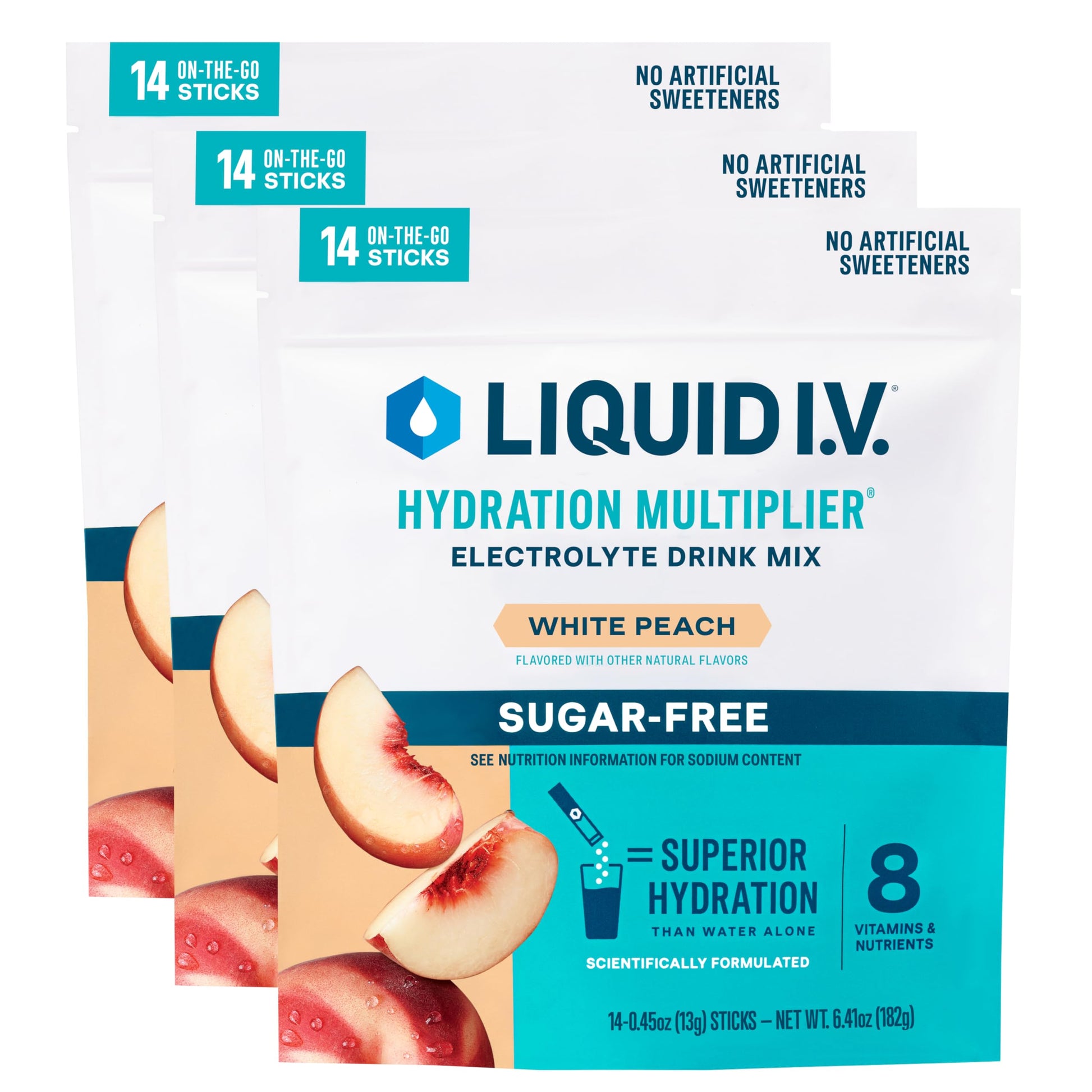 Liquid I.V.® Hydration Multiplier® Sugar-Free - White Peach - Hydration Powder Packets | Electrolyte Powder Drink Mix | Convenient Single-Serving Sticks | Non-GMO | 14 Servings (Pack of 3) Liquid I.V. buy supplements canada