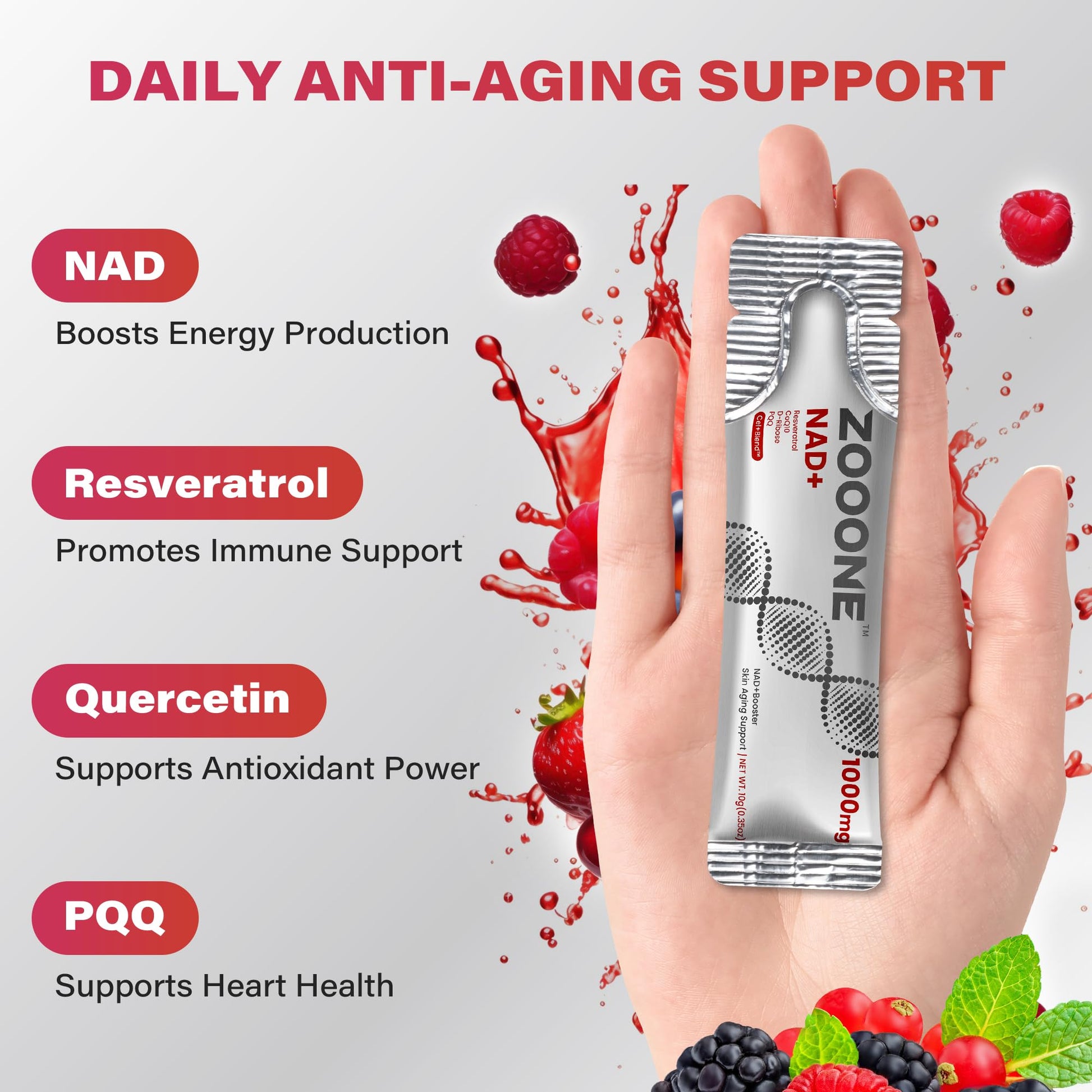 NAD+ 1000mg Liquid Packets Supplement - Premium Nicotinamide Riboside & Resveratrol for Cellular Energy,Advanced NAD Booster for Men & Women (90 Pocket) zooone buy supplements canada