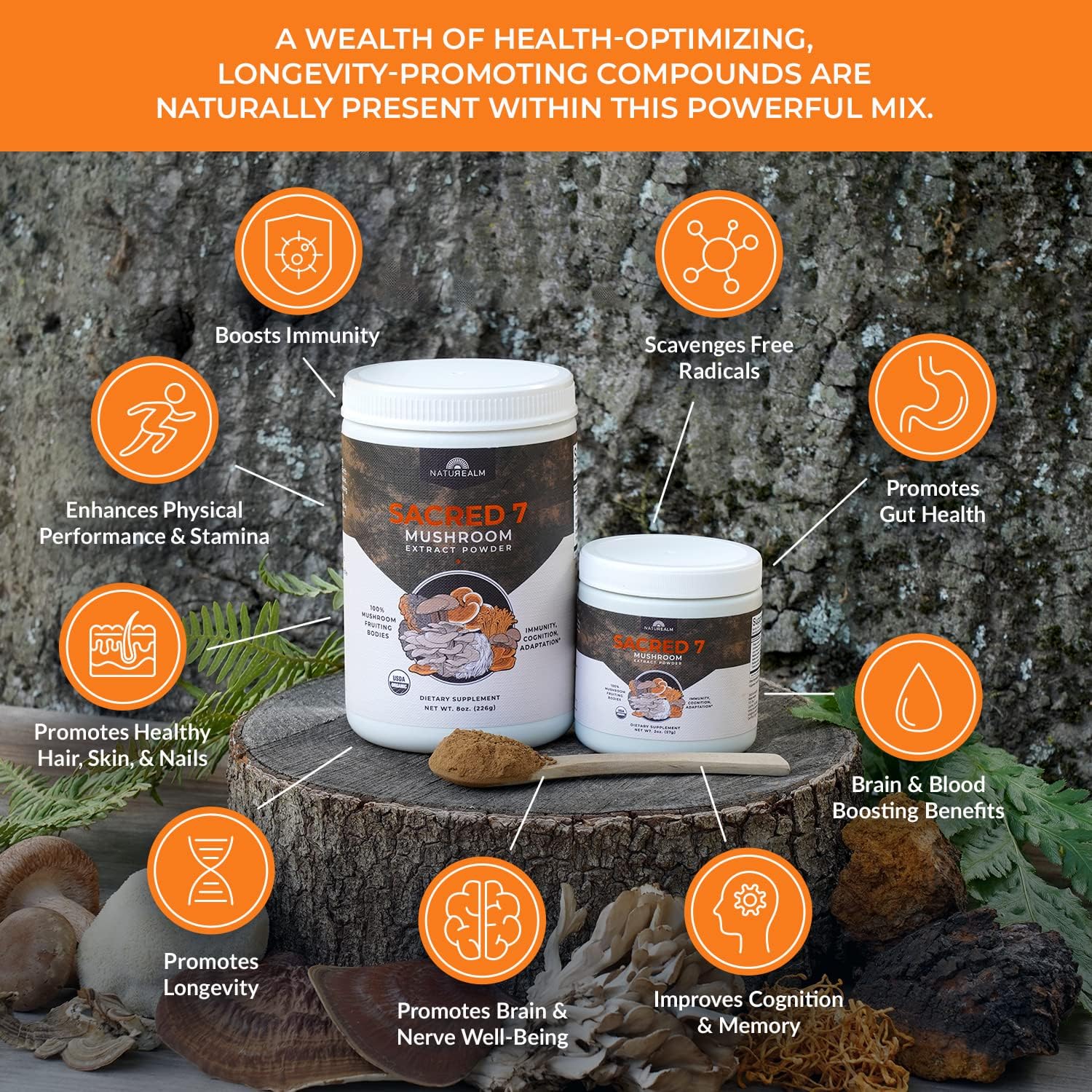 Naturealm Sacred 7 Mushroom Extract Powder - USDA Organic - Lion's Mane, Reishi Naturealm buy supplements canada