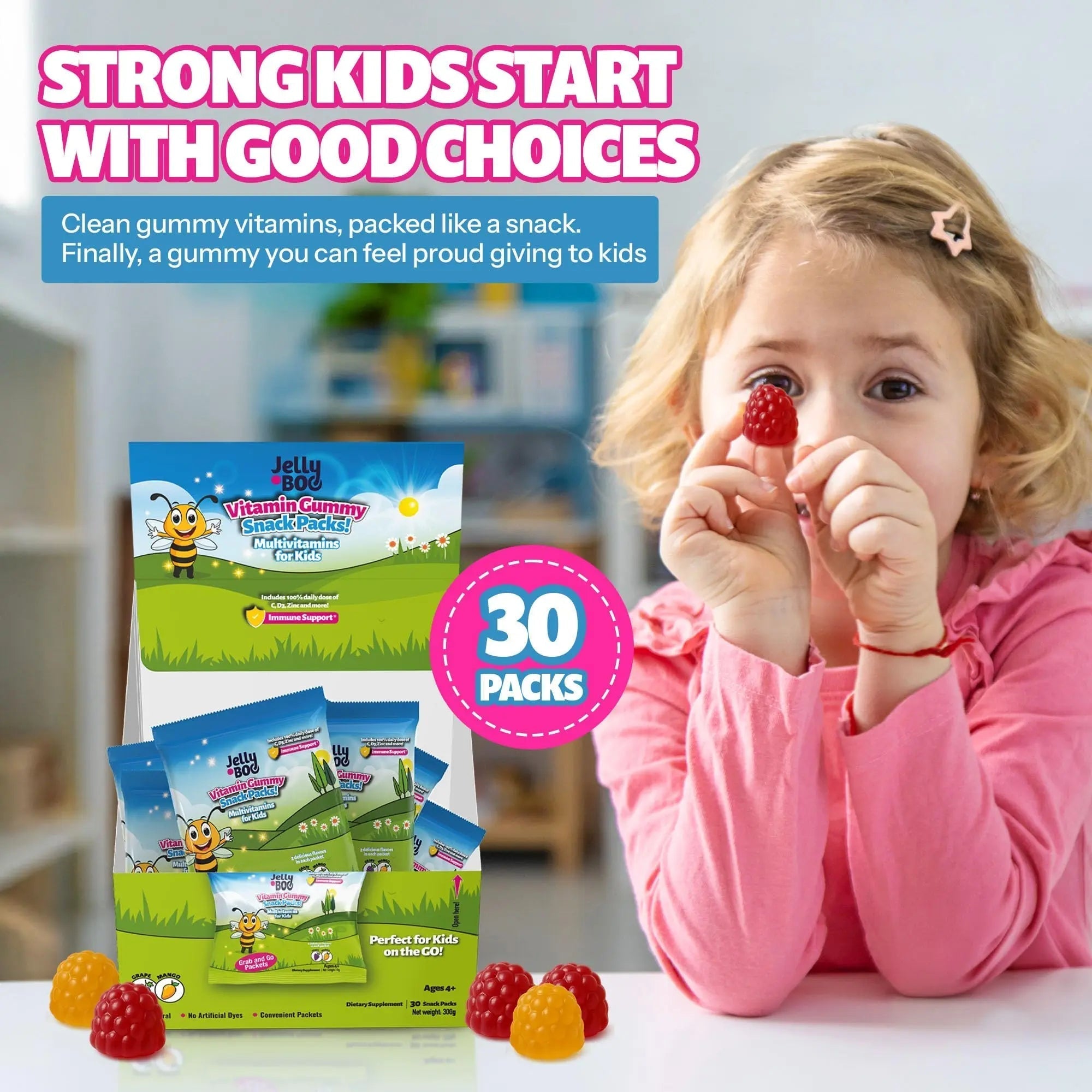 Kids Daily Multivitamin - Healthy Snacks For Kids – No Sugar, No Dyes, Monk Fruit Sweetened, Vegan, Gluten-Free- 100% Daily Value of Vitamins C, D3, Zinc Jelly.Boo buy supplements canada